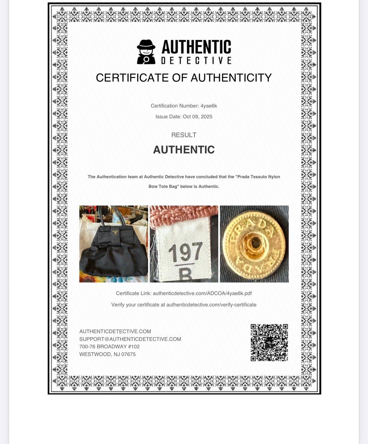 Prada Nylon Black and Gold Hardware Bow Bag