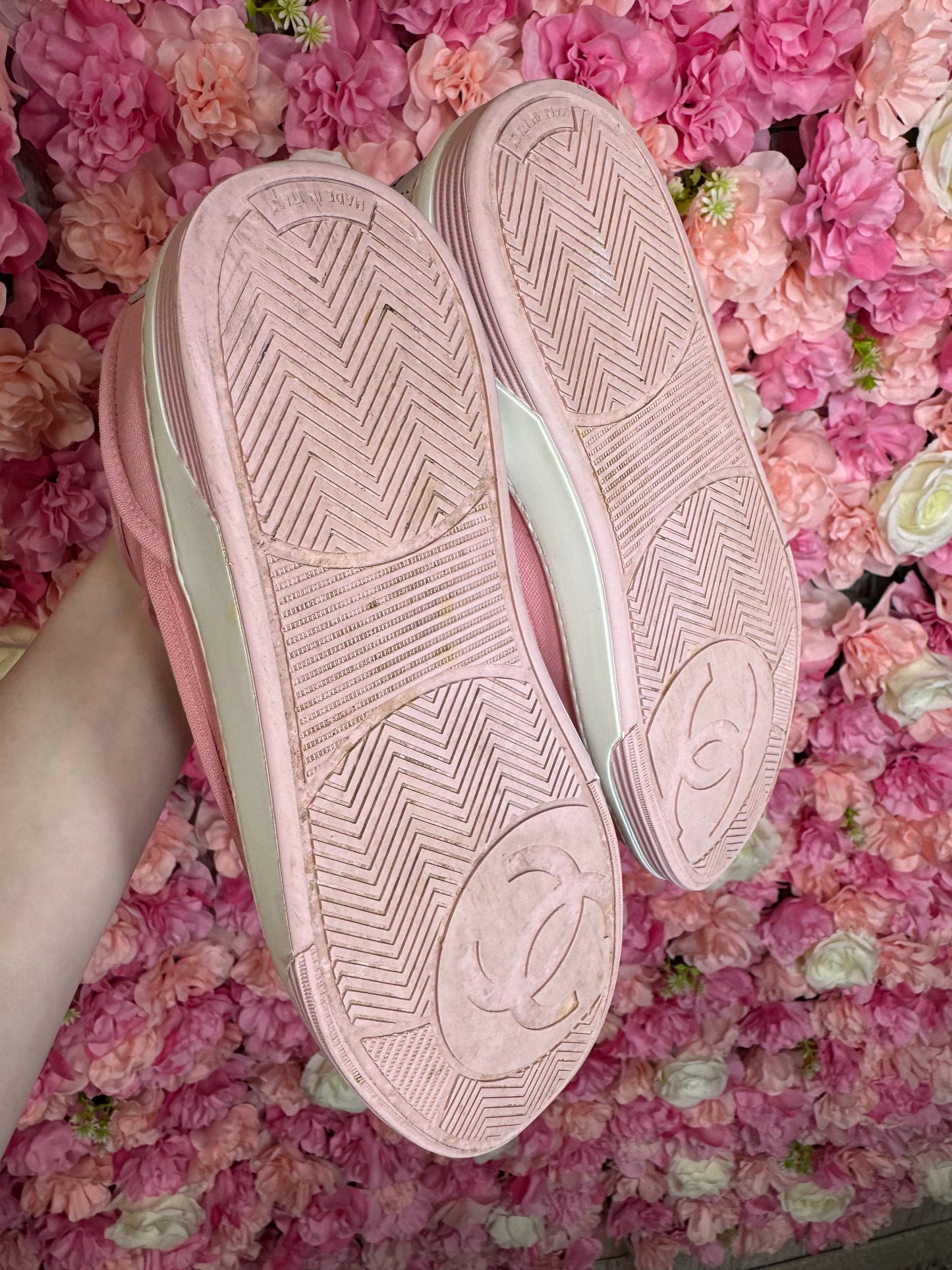 Pink & White Chanel Sneakers Size 38.5 *Runs Small*