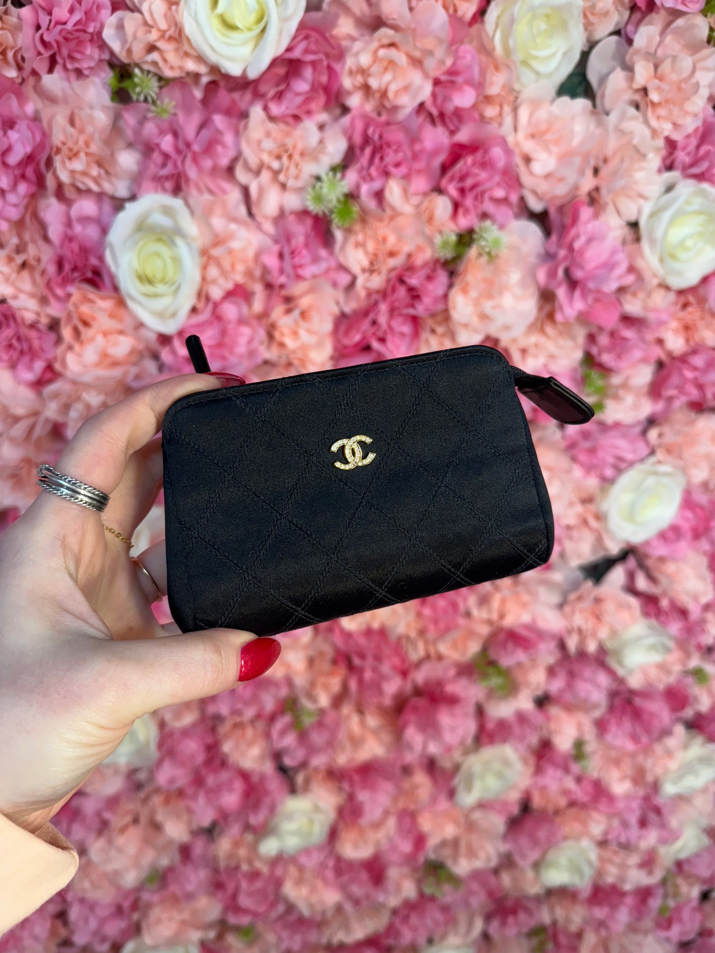 Chanel Vintage 1990s Satin Zip Pouch