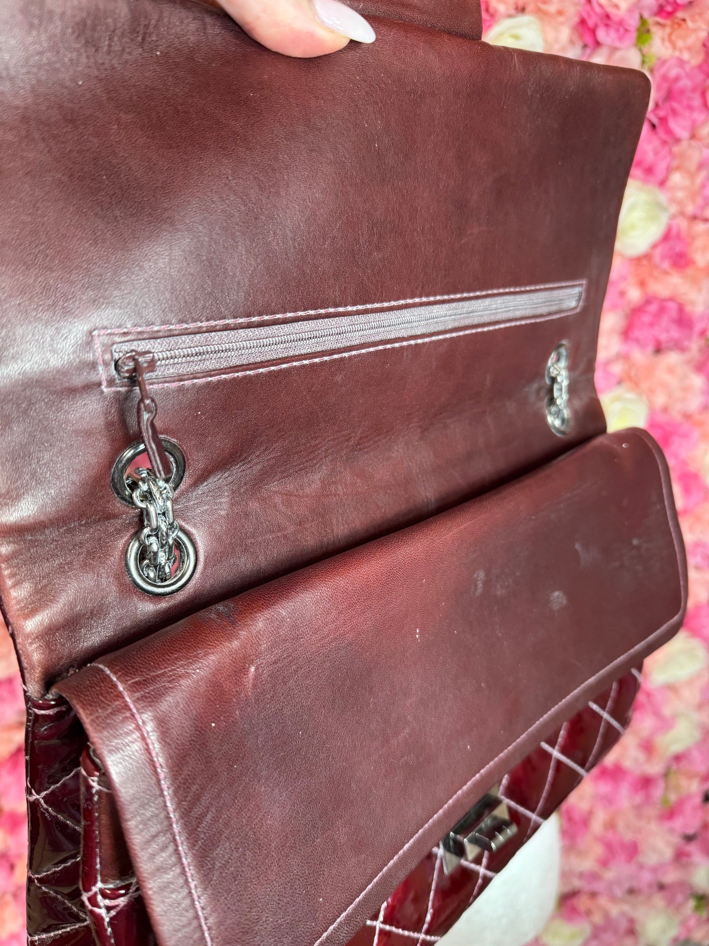 Burgundy & Silver Chanel 2.55 Crossbody/Shoulder Bag