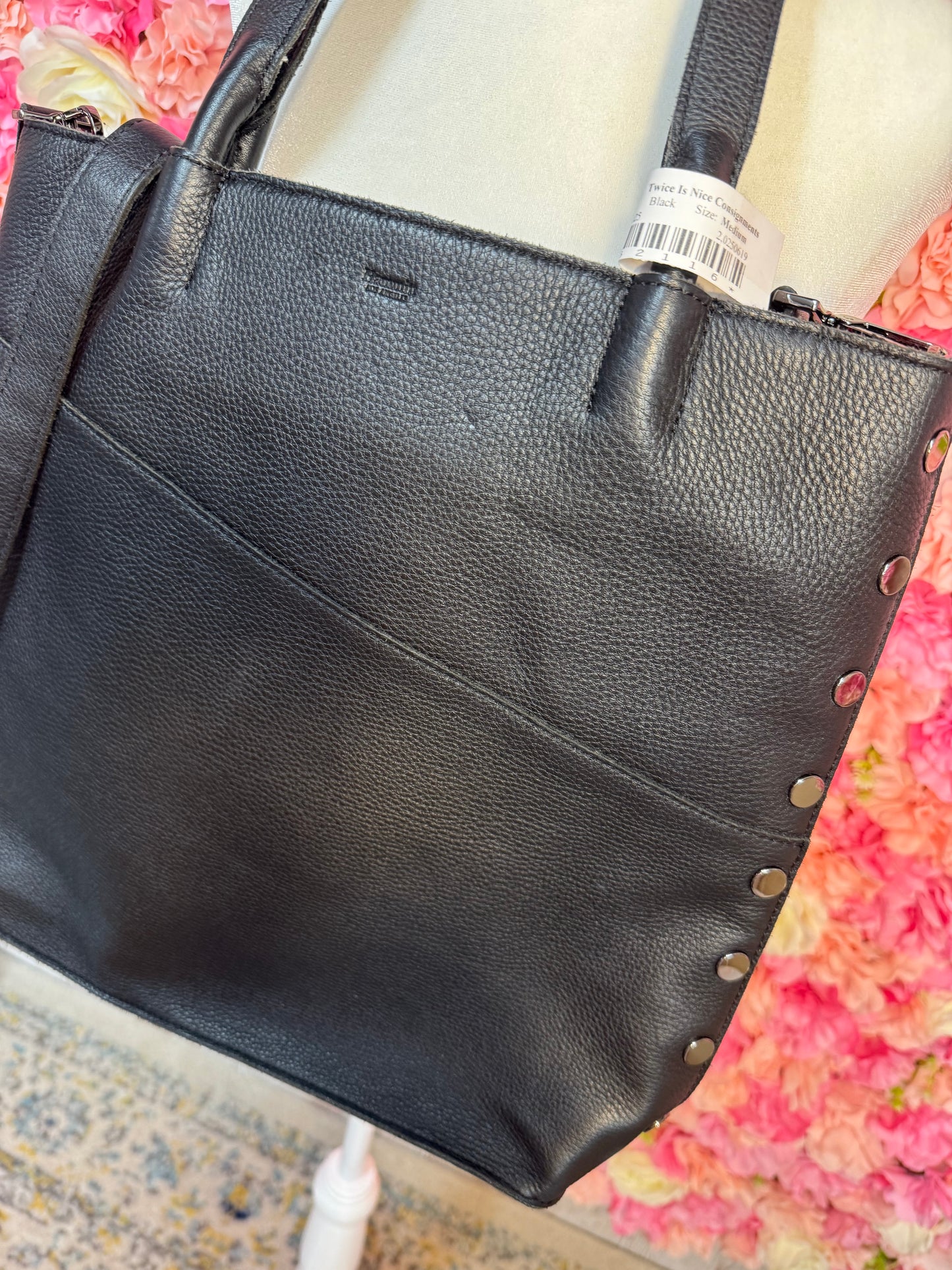 Black Hammit Studded Leather Bag with Long Strap