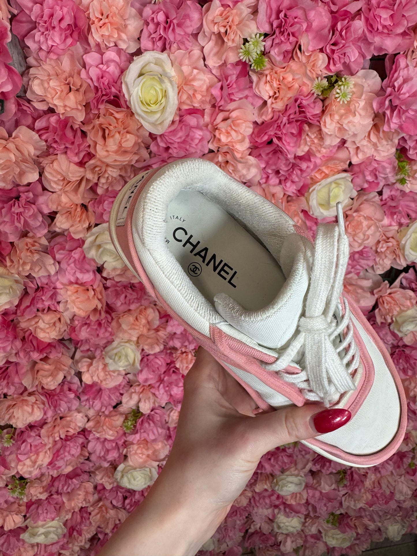 Pink & White Chanel Sneakers Size 38.5 *Runs Small*