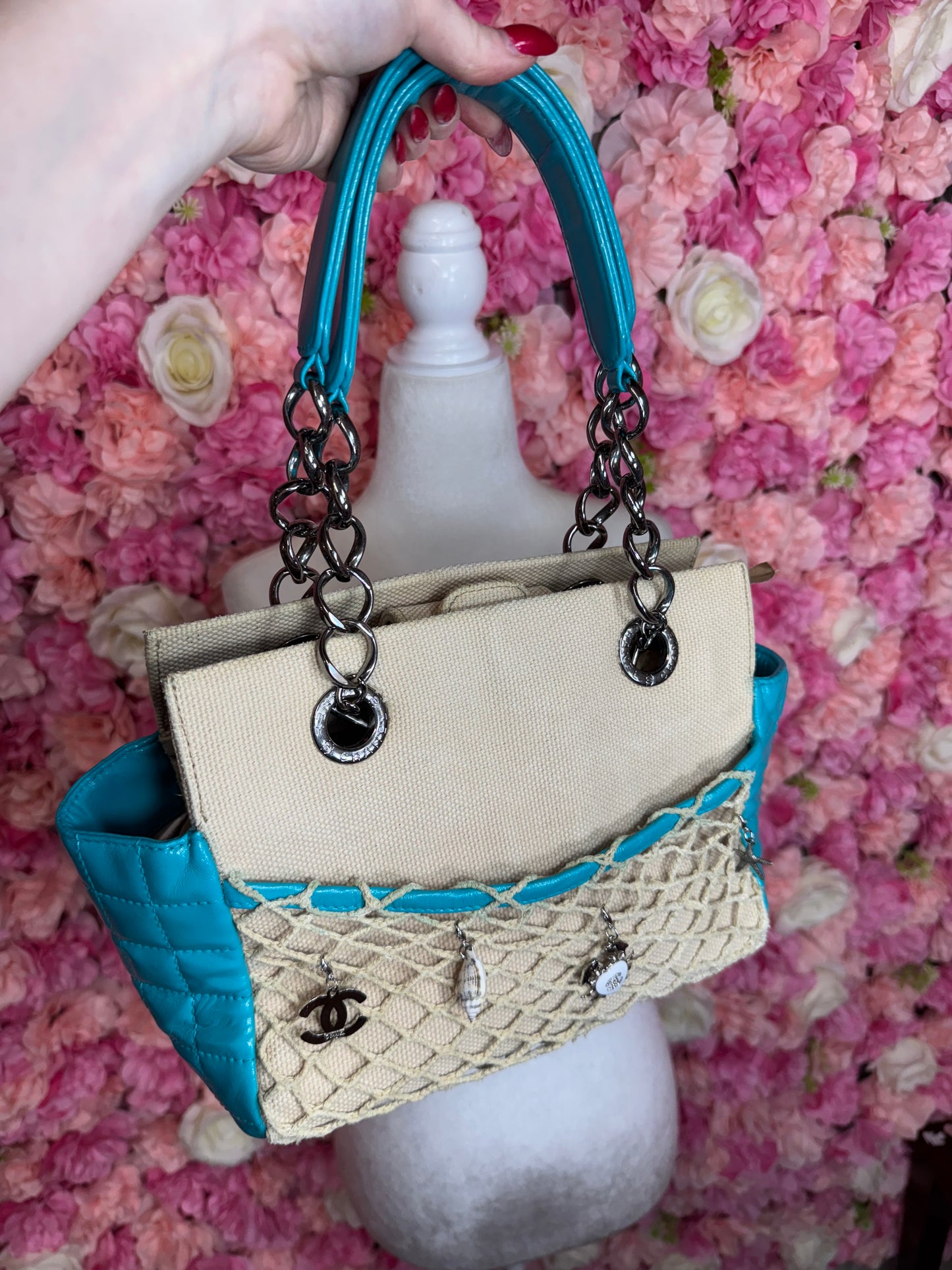 Blue Beach Theme Chanel Canvas Bag With Matching Wallet
