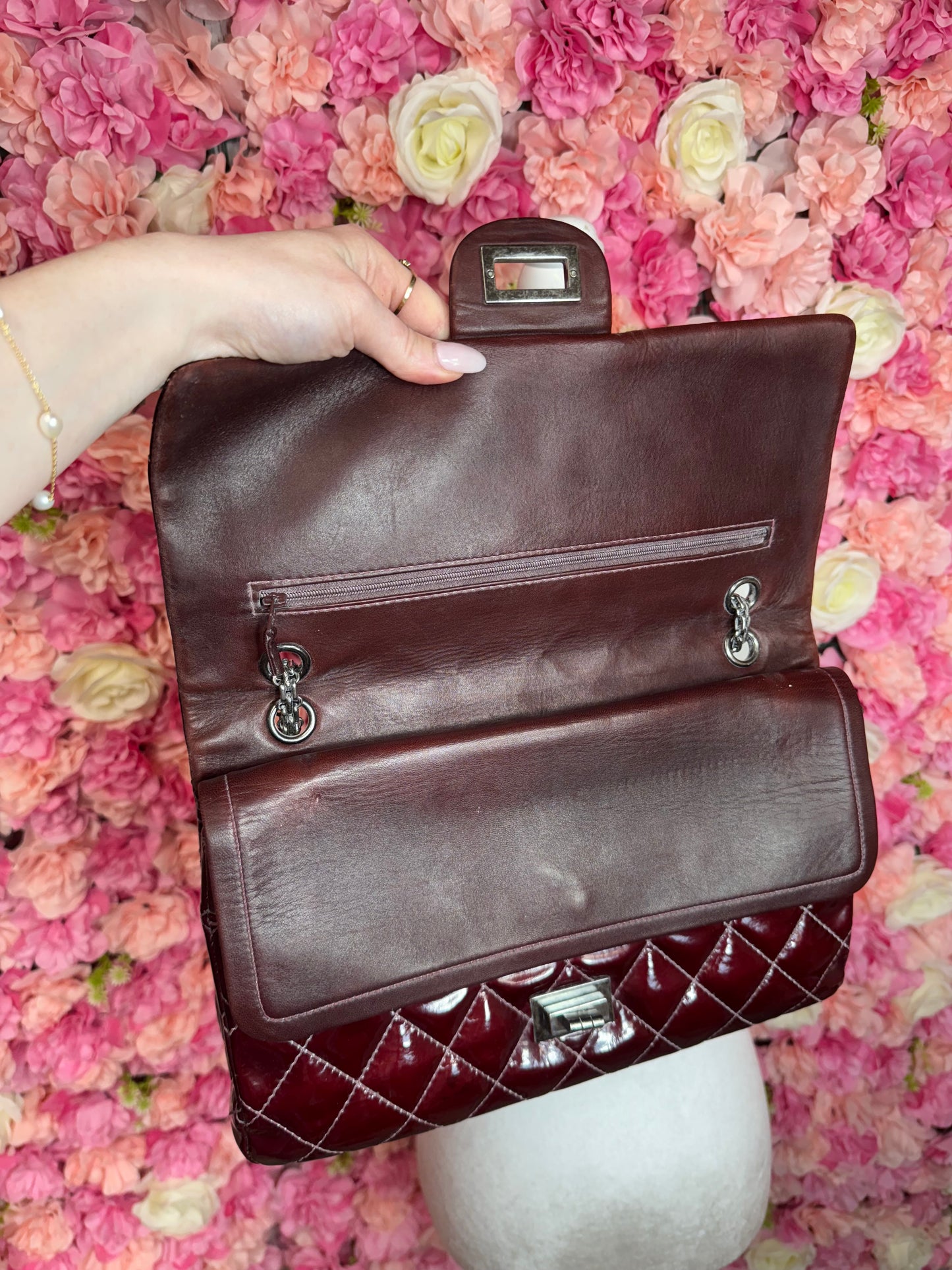 Burgundy & Silver Chanel 2.55 Crossbody/Shoulder Bag