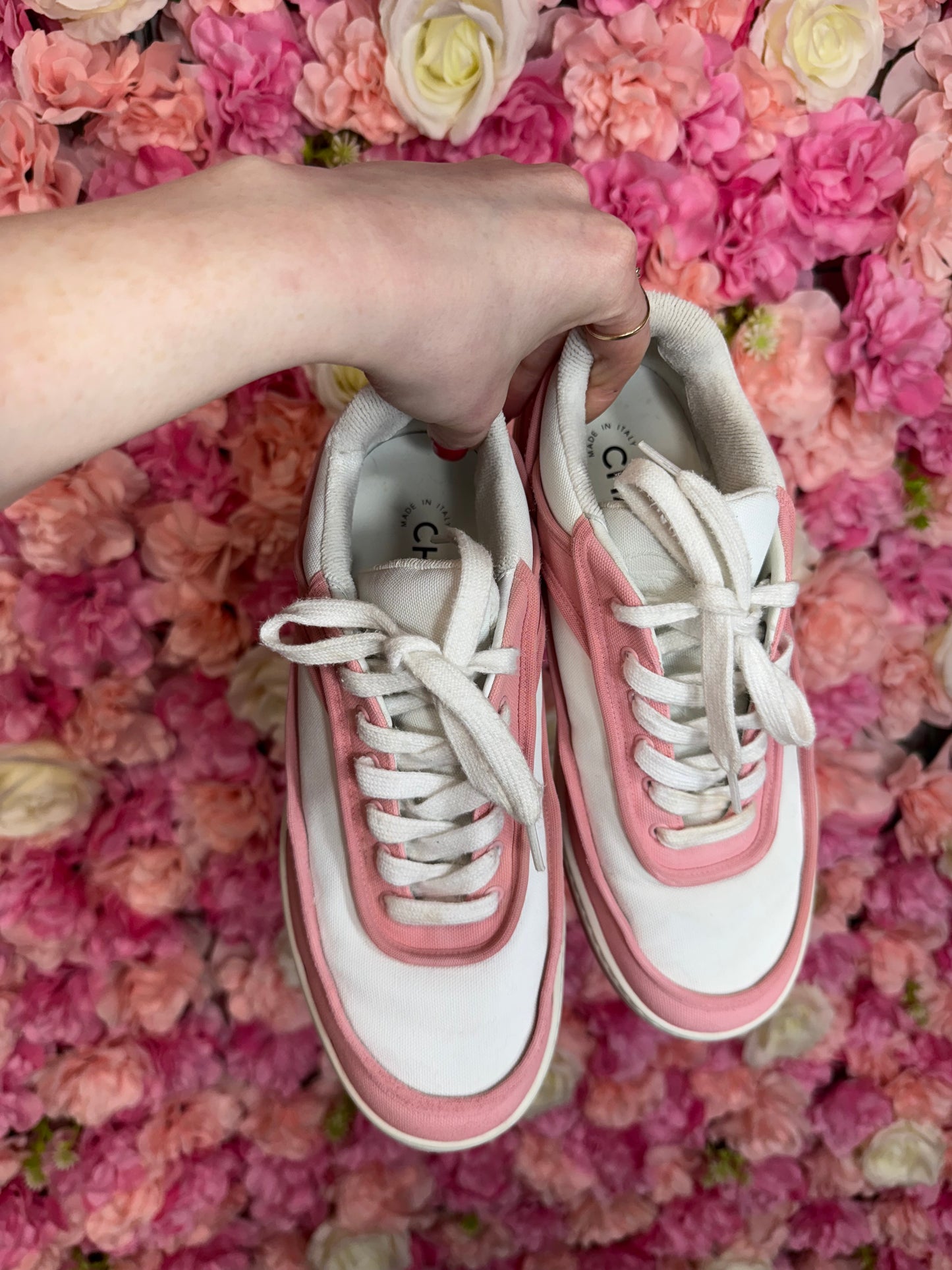 Pink & White Chanel Sneakers Size 38.5 *Runs Small*