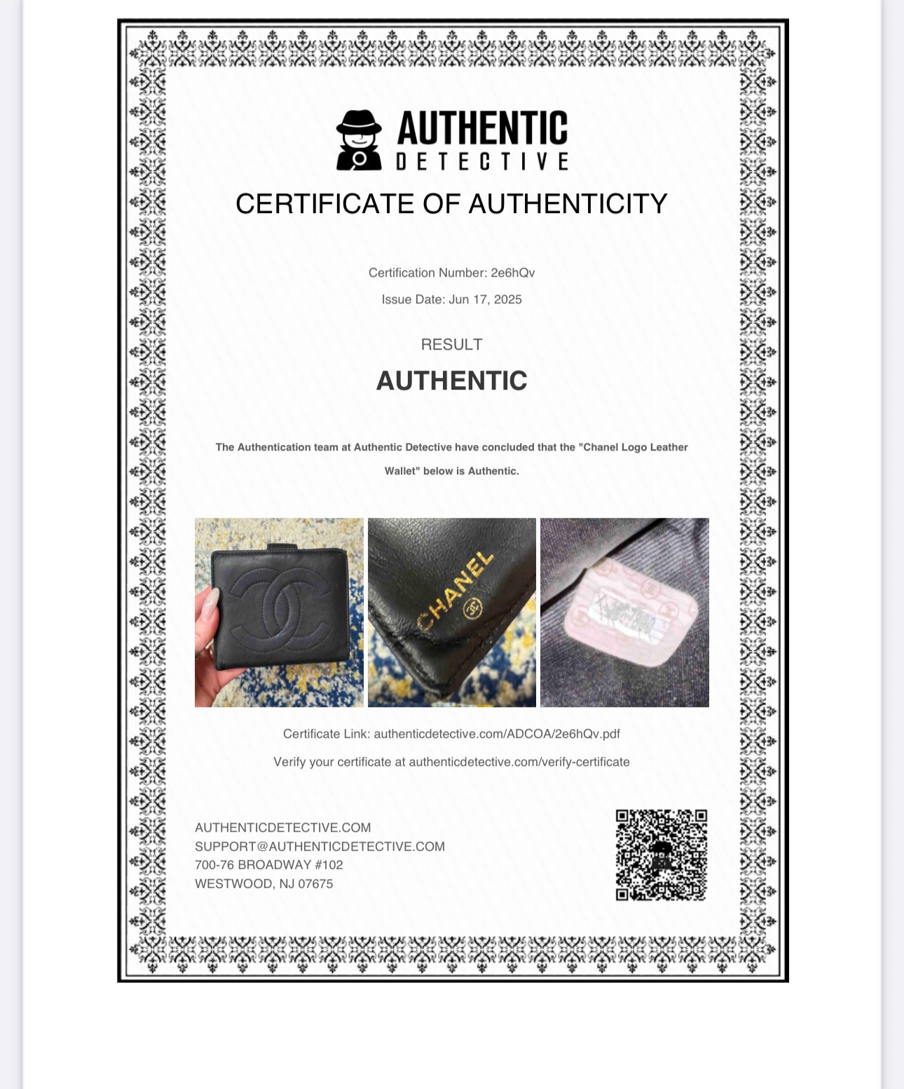Black Leather Chanel Logo Wallet