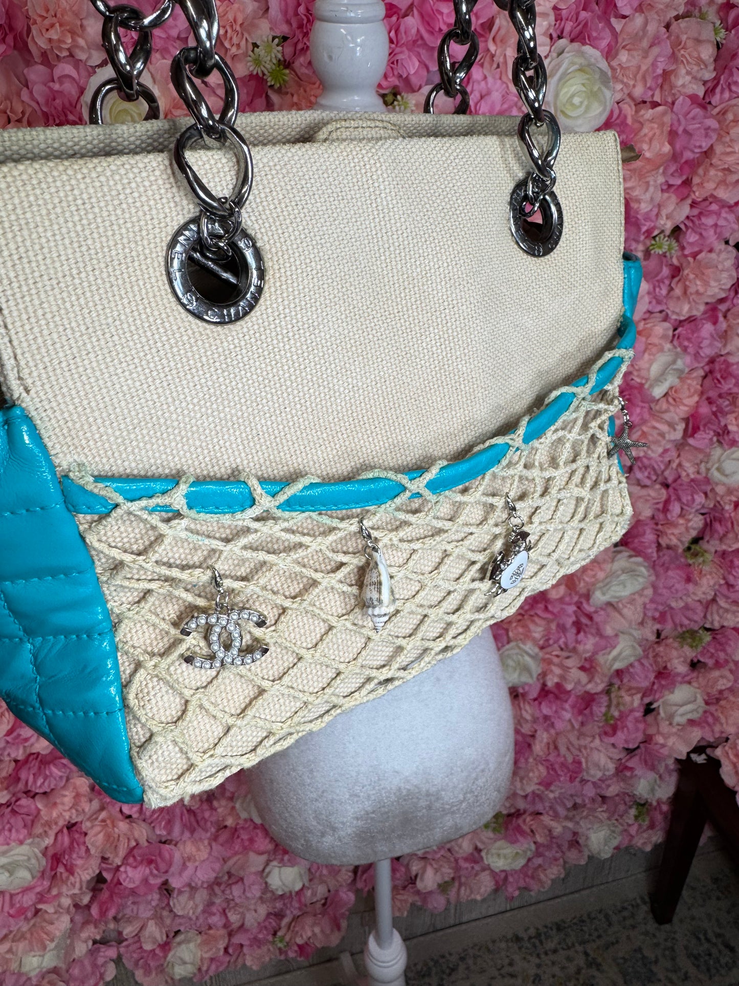 Blue Beach Theme Chanel Canvas Bag With Matching Wallet