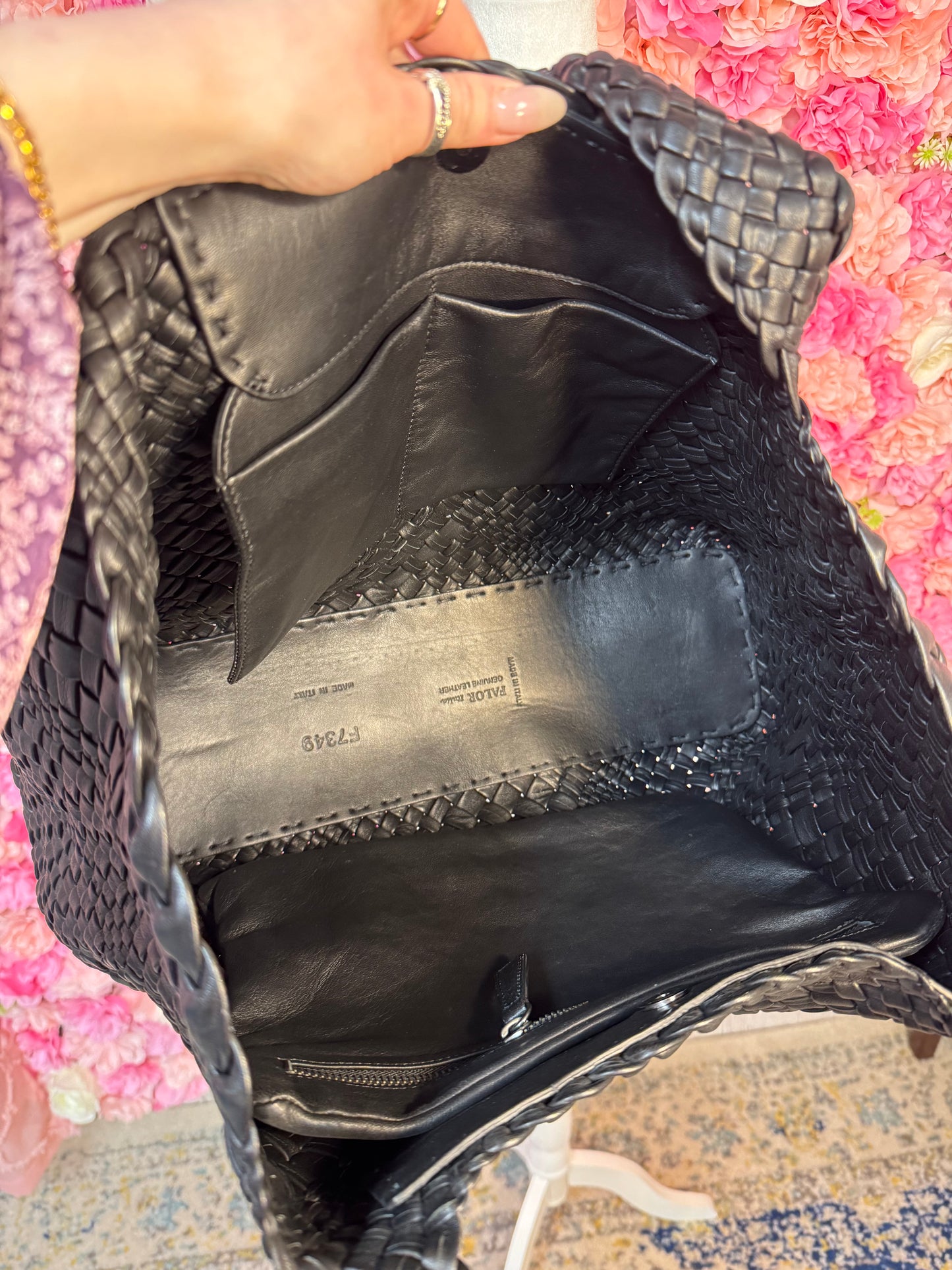 Falor Italian Leather Woven Handbag