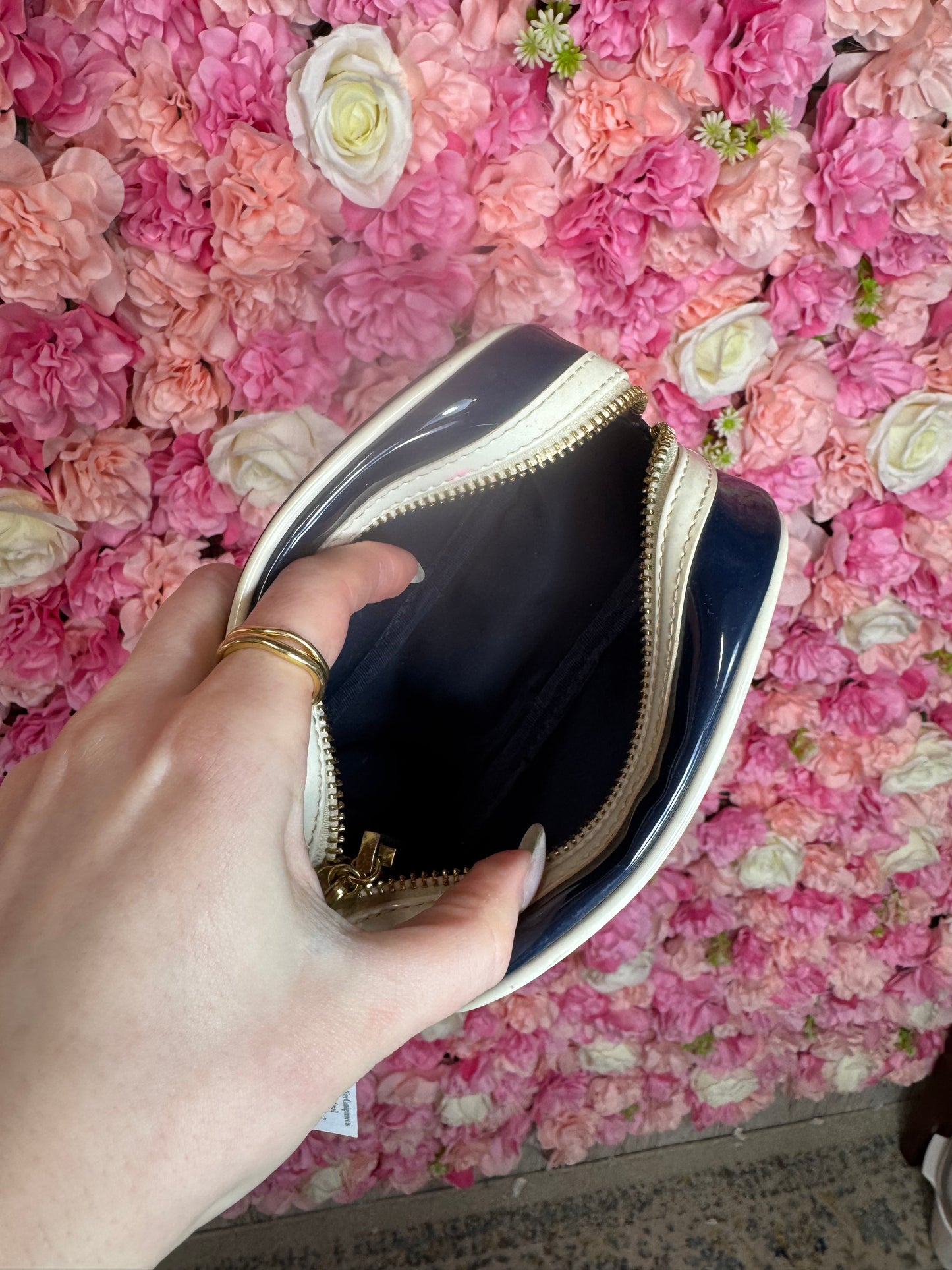 Navy Vinyl Tory Burch Makeup Bag