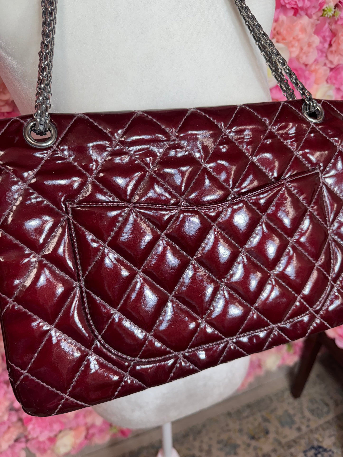 Burgundy & Silver Chanel 2.55 Crossbody/Shoulder Bag