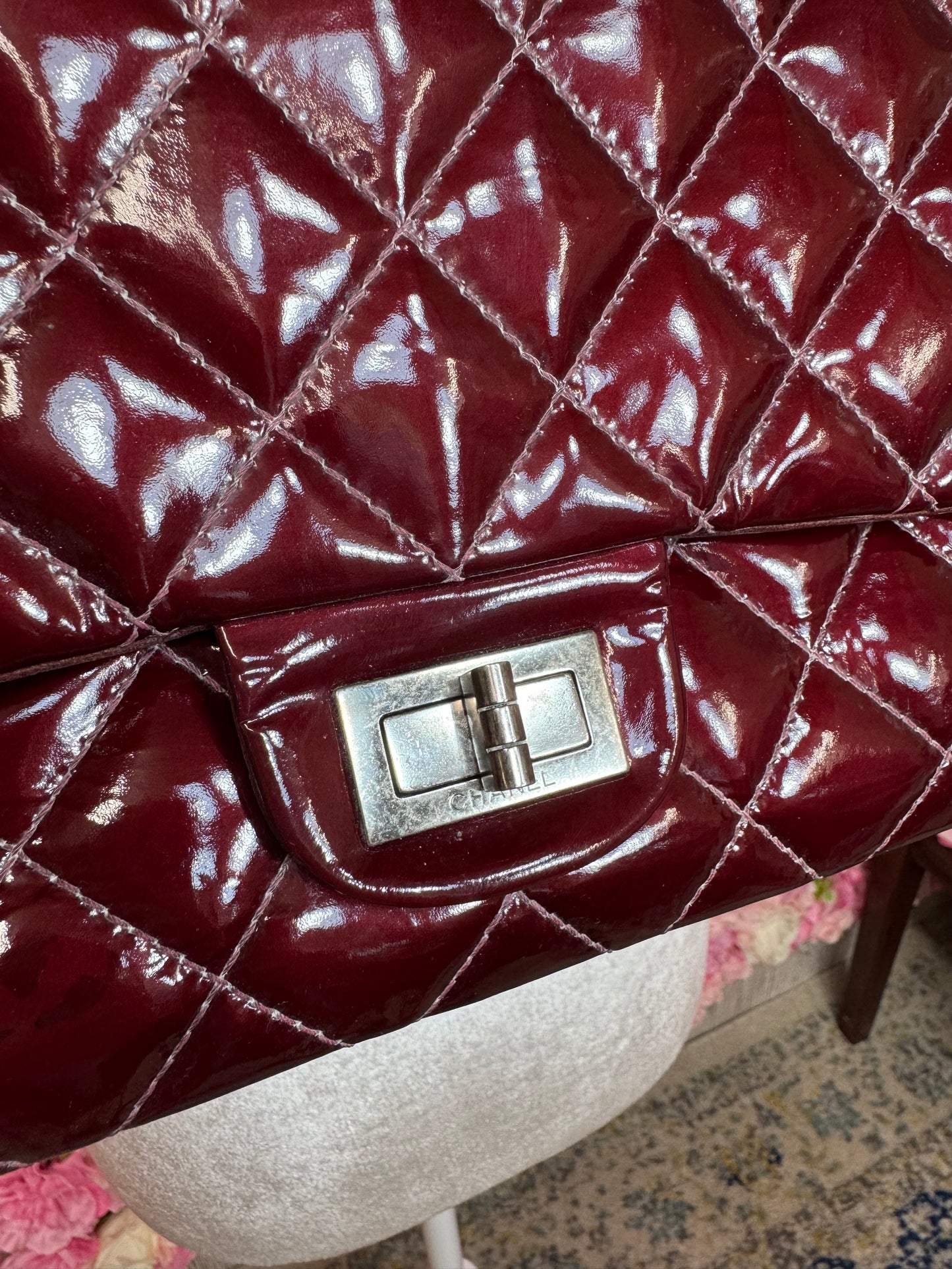 Burgundy & Silver Chanel 2.55 Crossbody/Shoulder Bag
