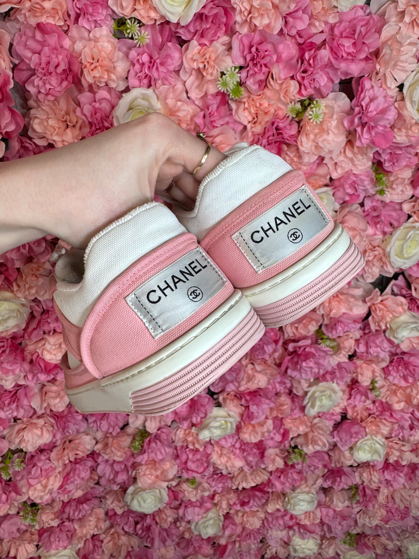 Pink & White Chanel Sneakers Size 38.5 *Runs Small*