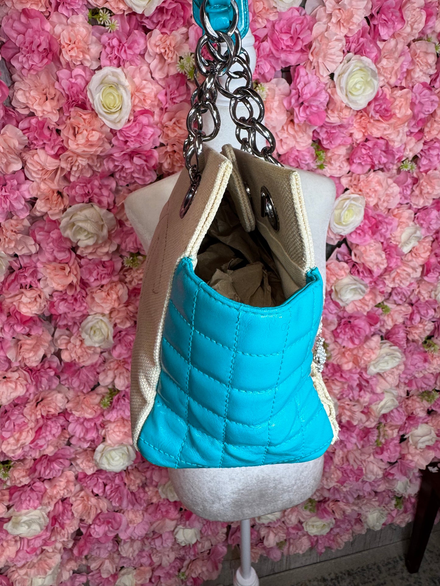 Blue Beach Theme Chanel Canvas Bag With Matching Wallet