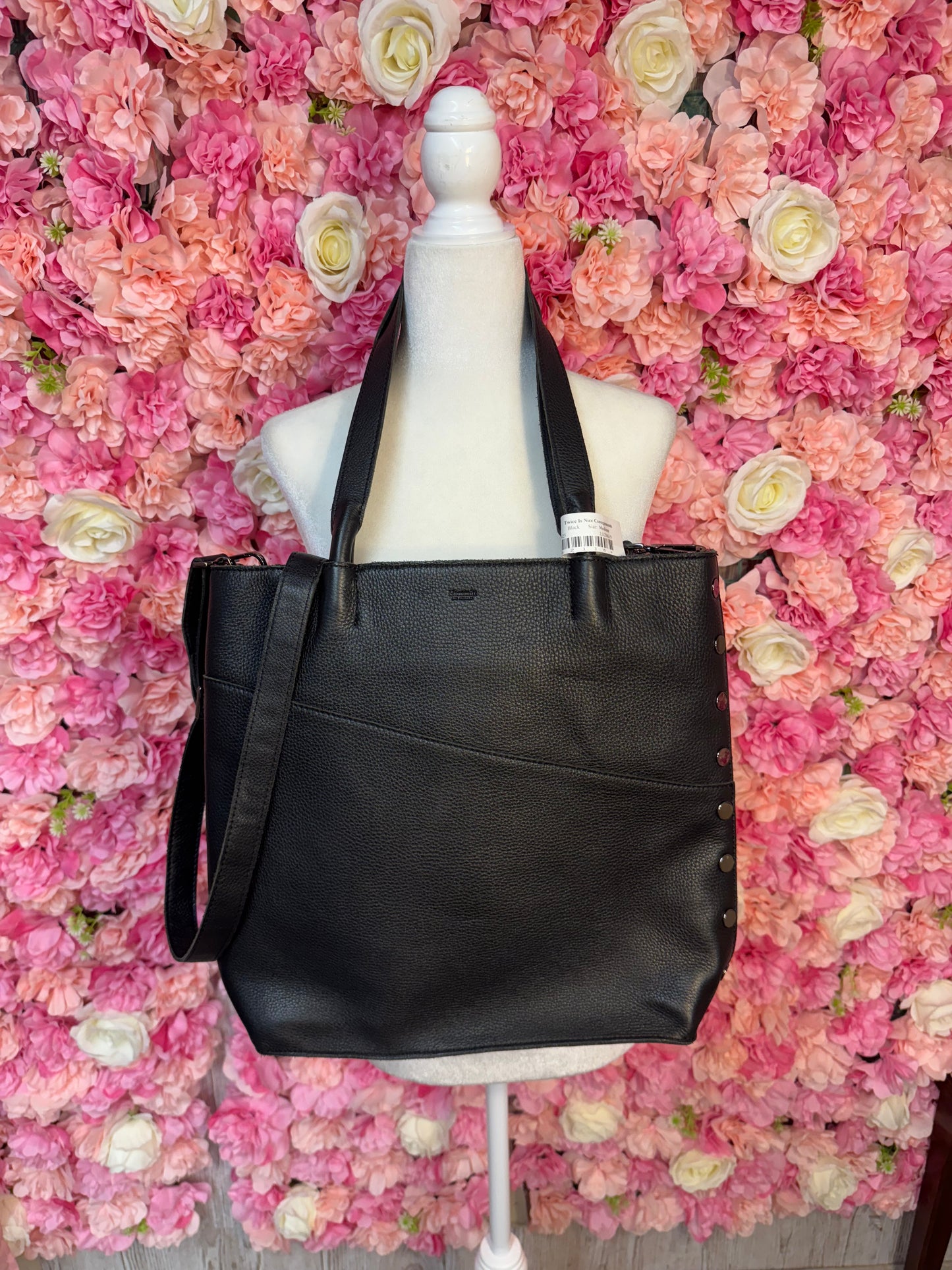 Black Hammit Studded Leather Bag with Long Strap