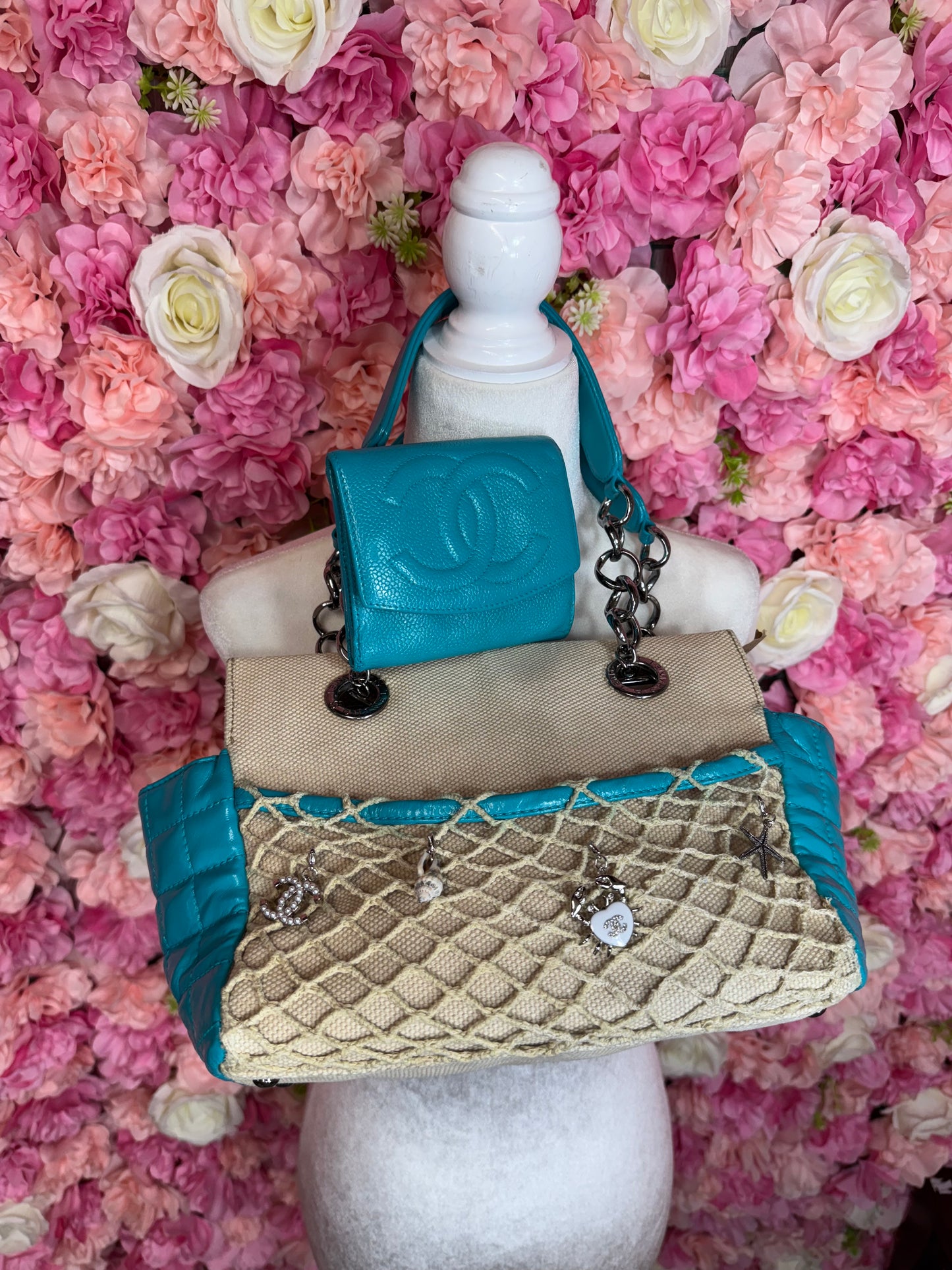 Blue Beach Theme Chanel Canvas Bag With Matching Wallet