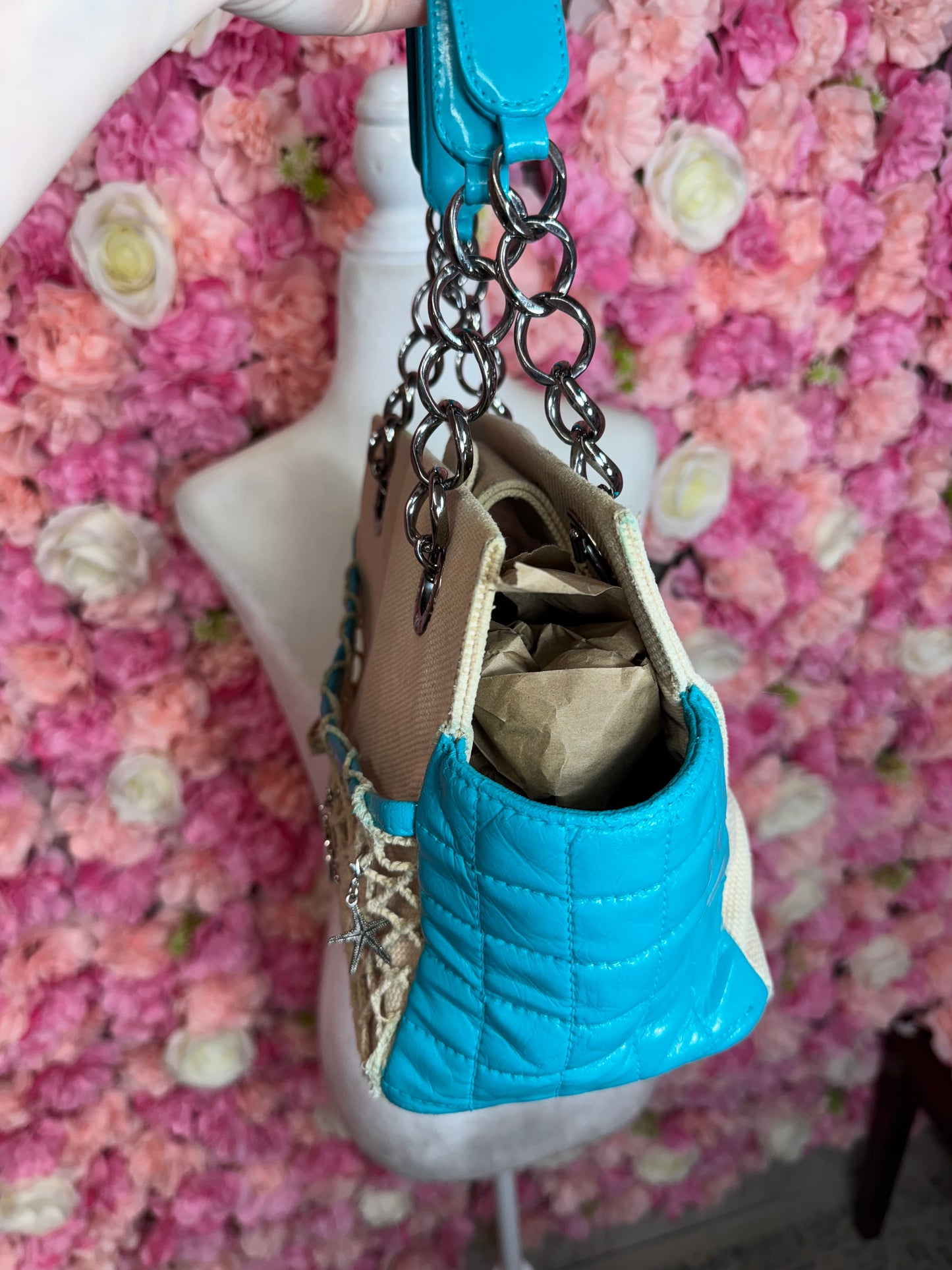 Blue Beach Theme Chanel Canvas Bag With Matching Wallet