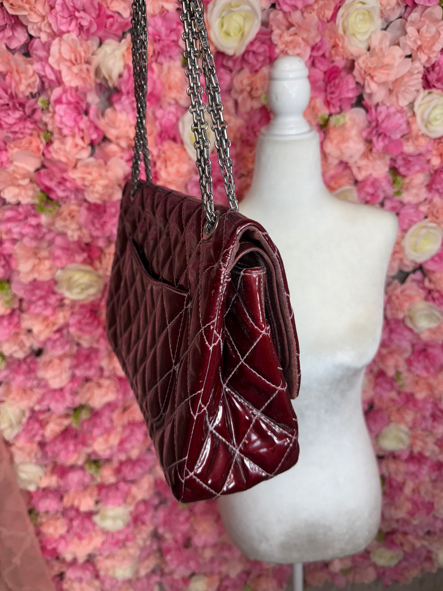 Burgundy & Silver Chanel 2.55 Crossbody/Shoulder Bag
