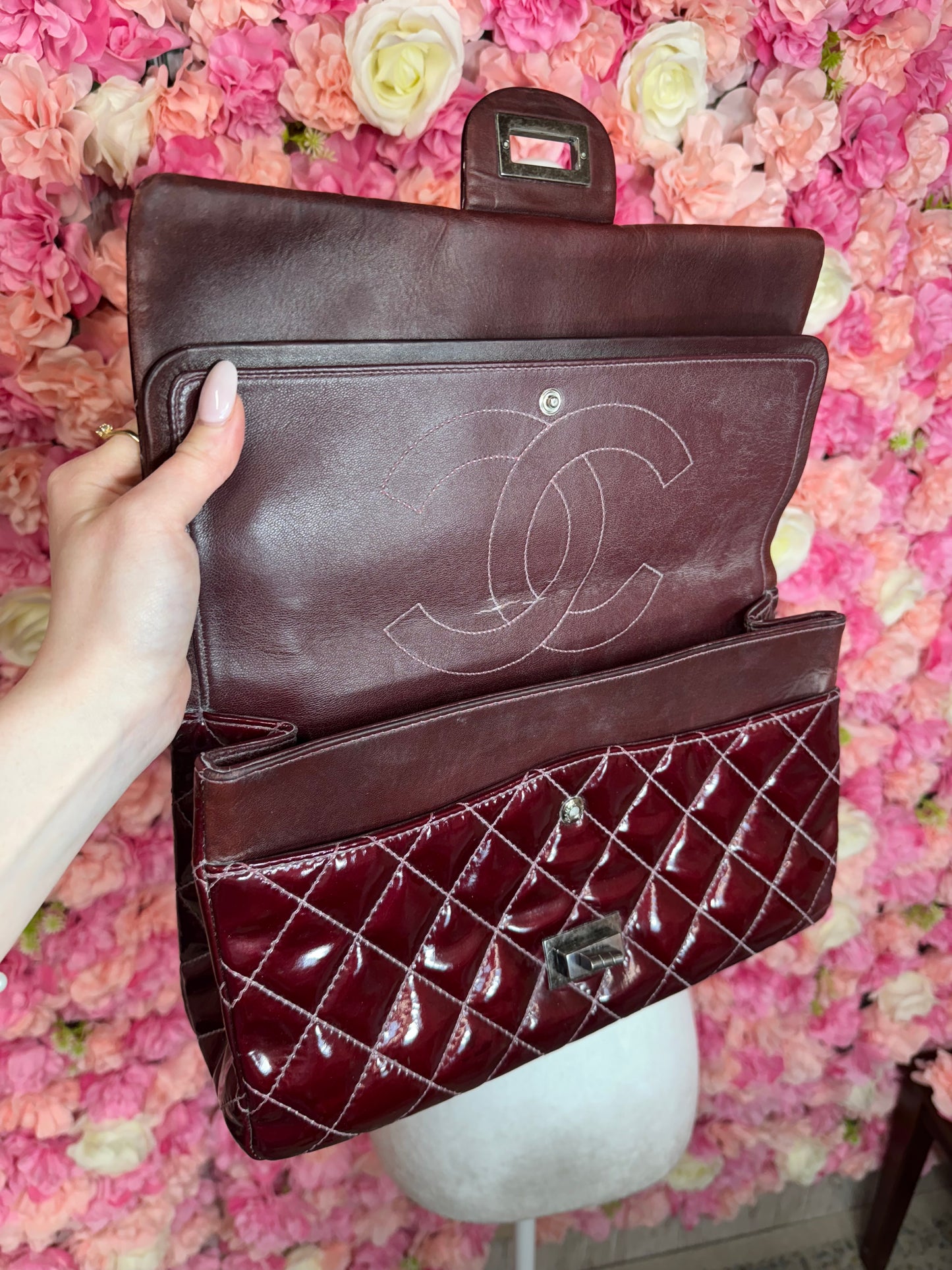 Burgundy & Silver Chanel 2.55 Crossbody/Shoulder Bag