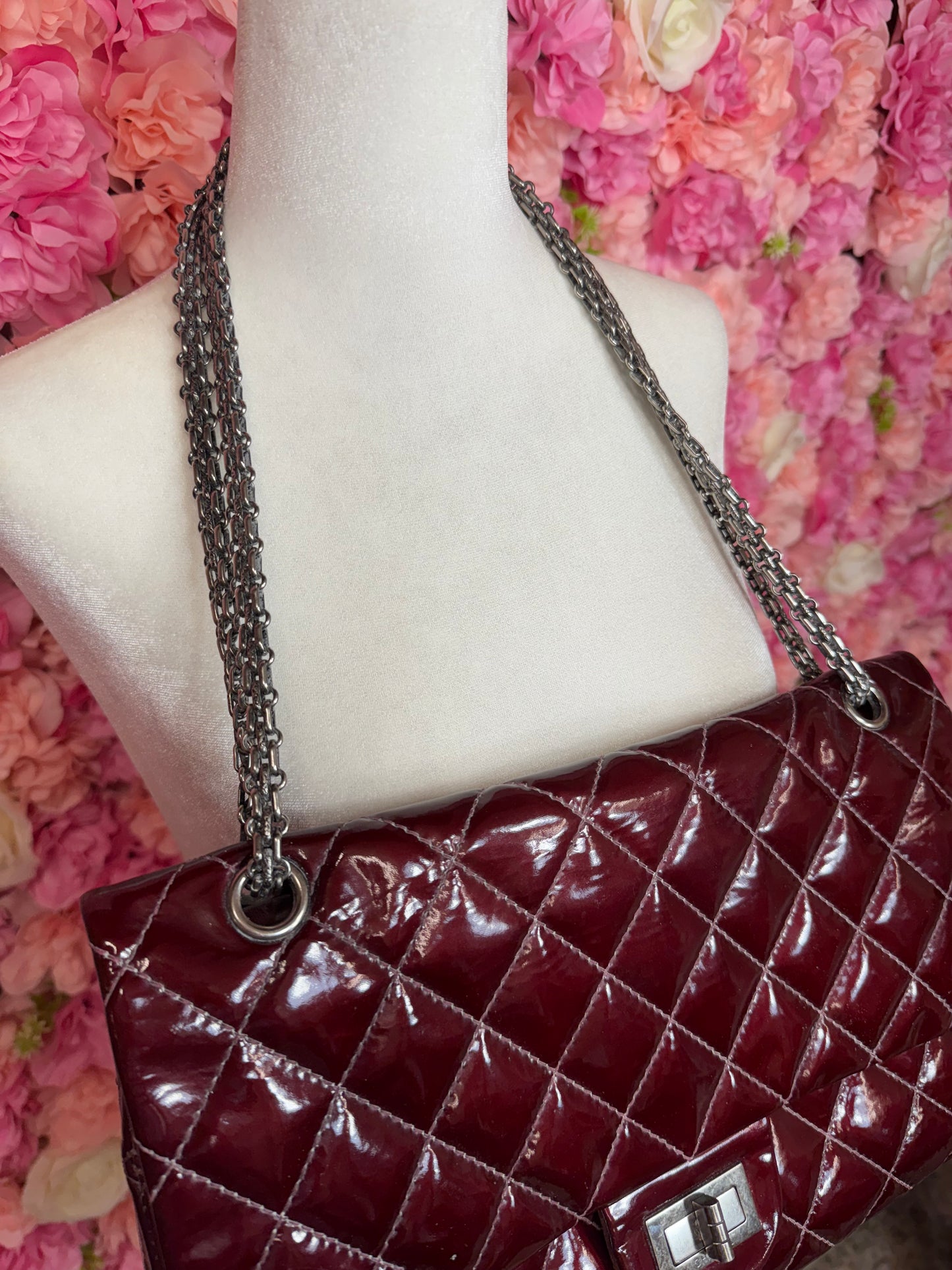 Burgundy & Silver Chanel 2.55 Crossbody/Shoulder Bag