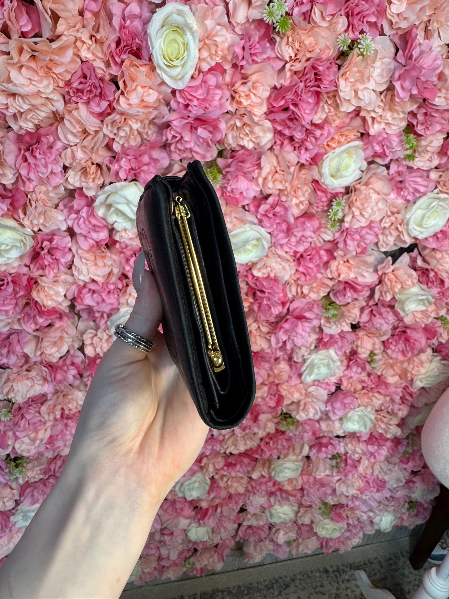 Black Leather Chanel Logo Wallet