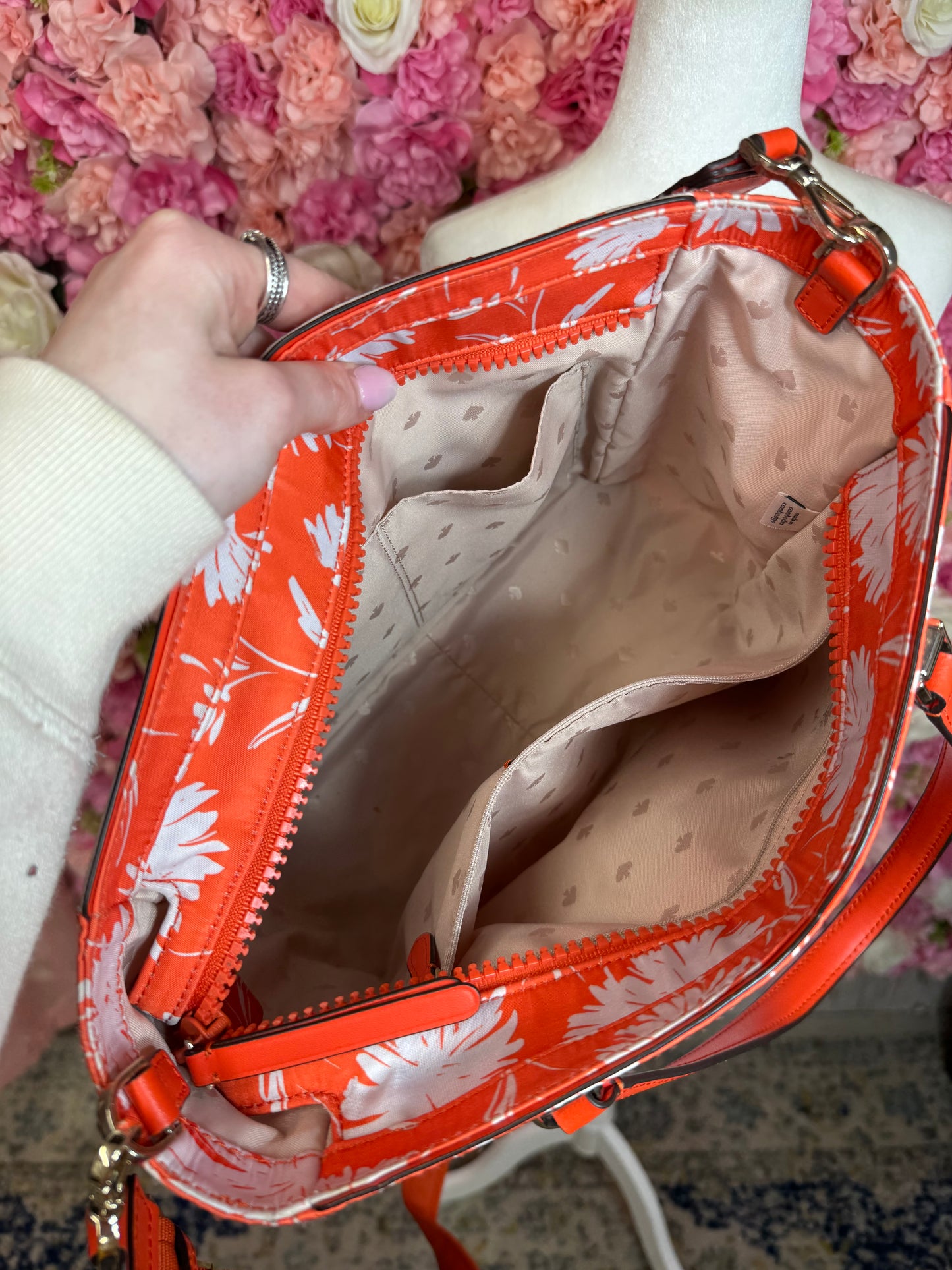 Orange Floral Nylon Kate Spade Crossbody Purse