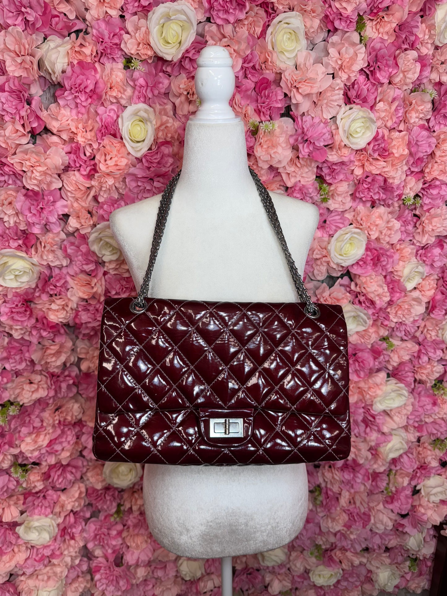 Burgundy & Silver Chanel 2.55 Crossbody/Shoulder Bag