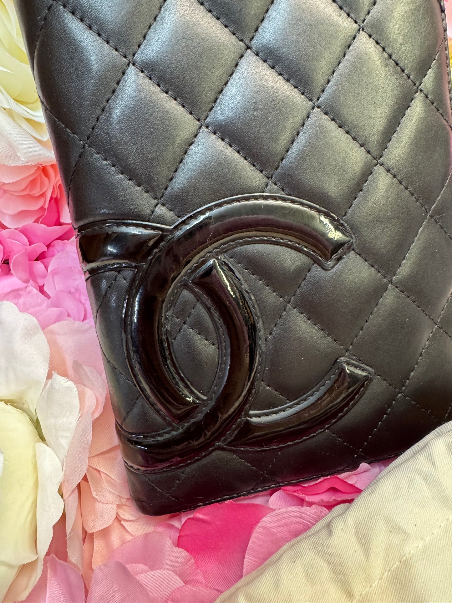 Chanel Carbon Zip Around Black Wallet With Hot Pink Lining