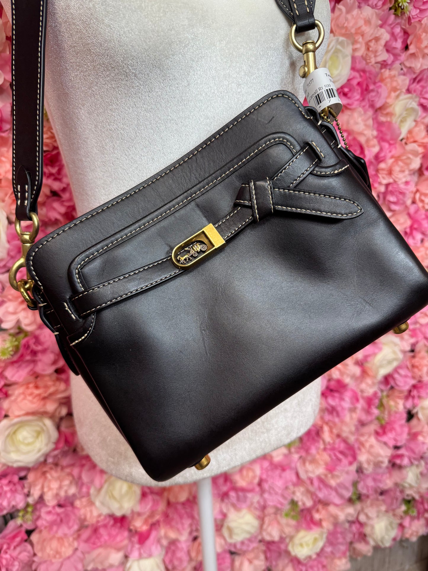 Black Leather Coach Tate Carryall Crossbody