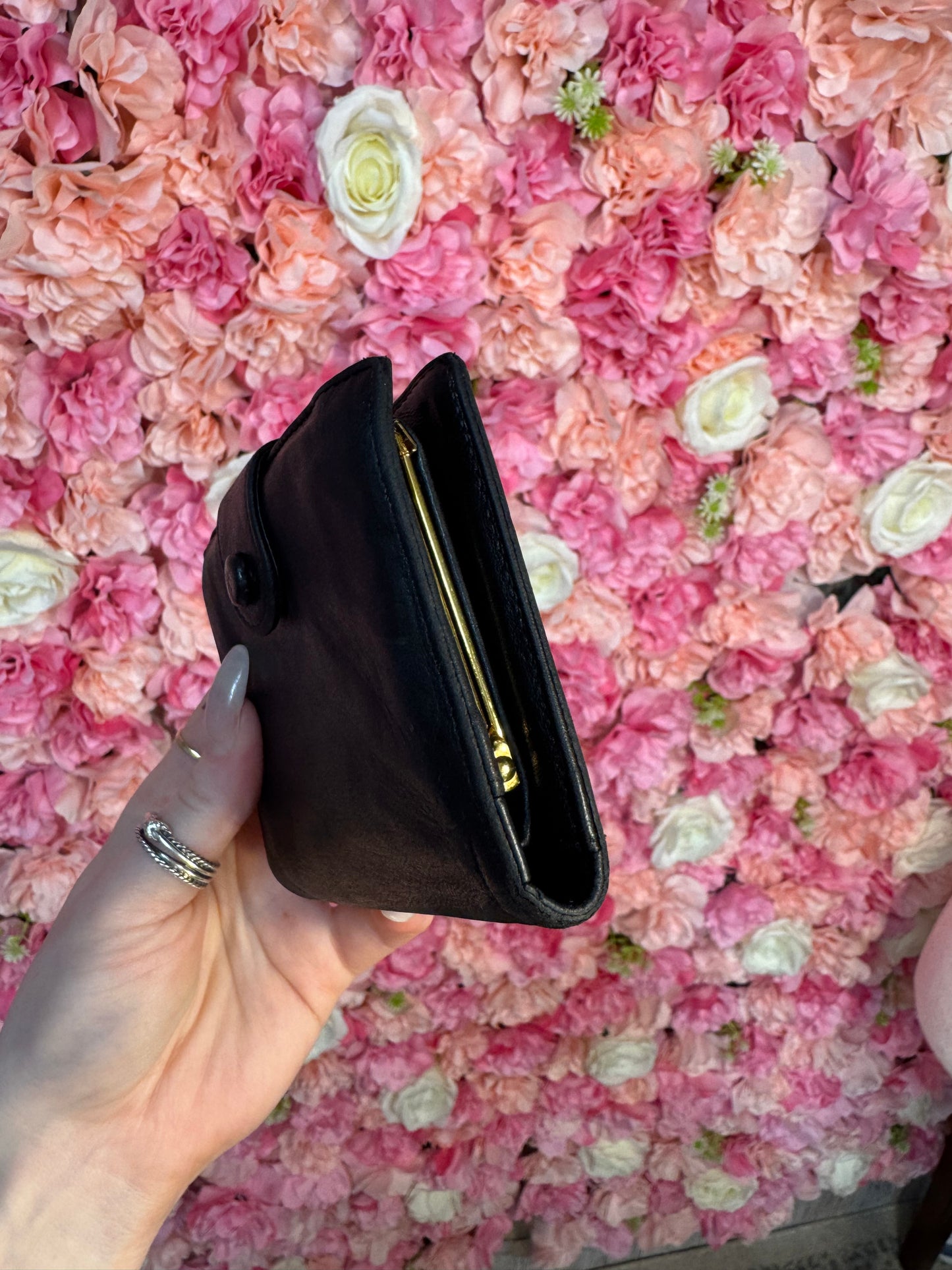 Black Leather Chanel Logo Wallet
