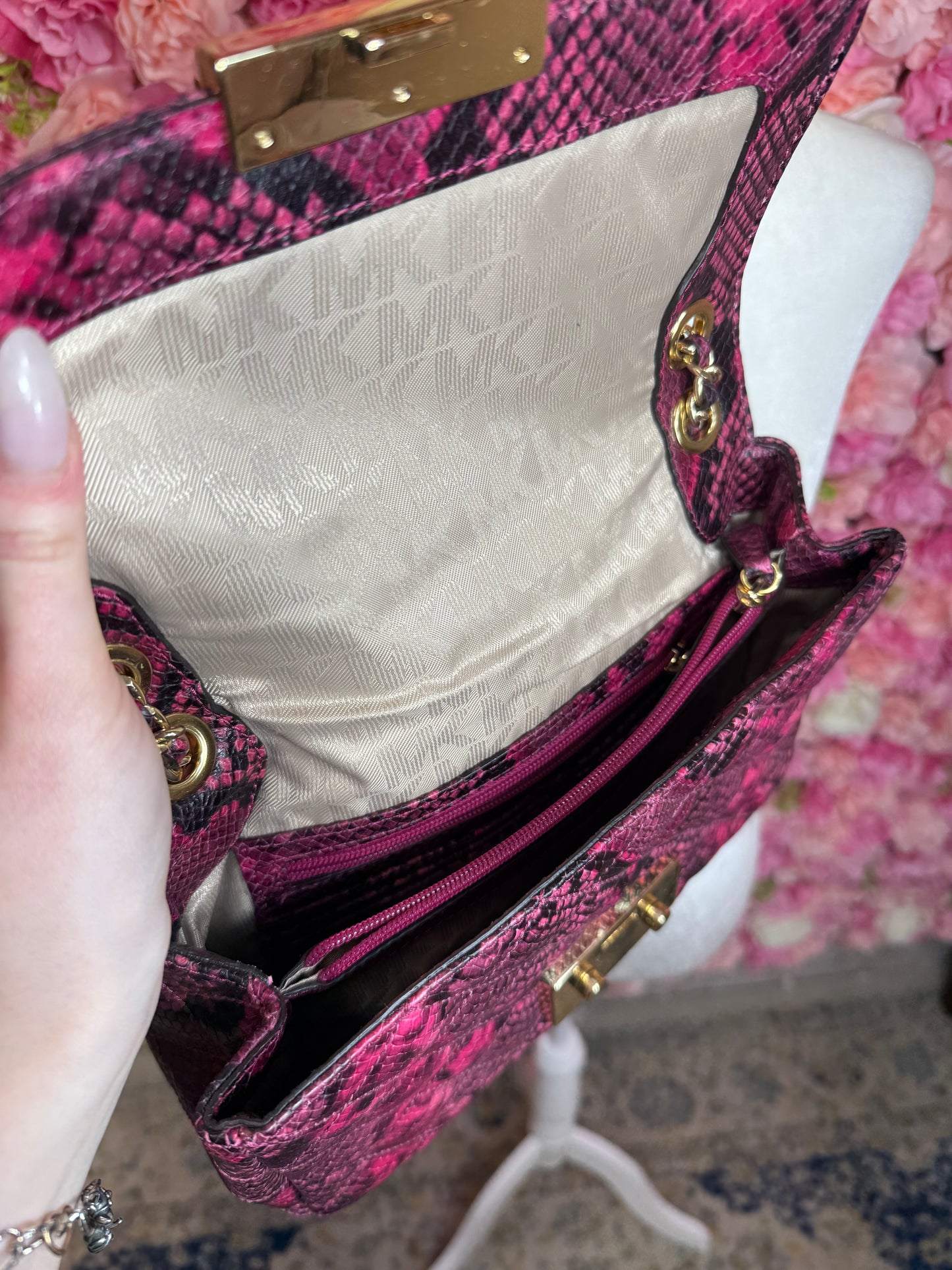 Pink Snakeskin Michael Kors Convertible Shoulder/Crossbody