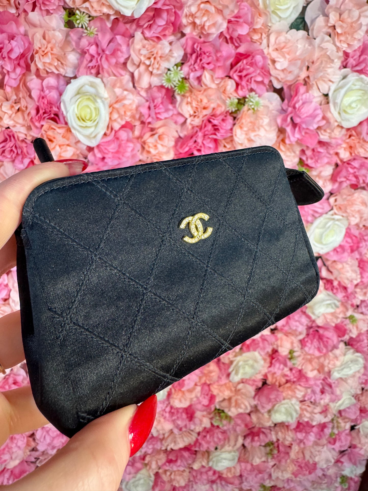 Chanel Vintage 1990s Satin Zip Pouch