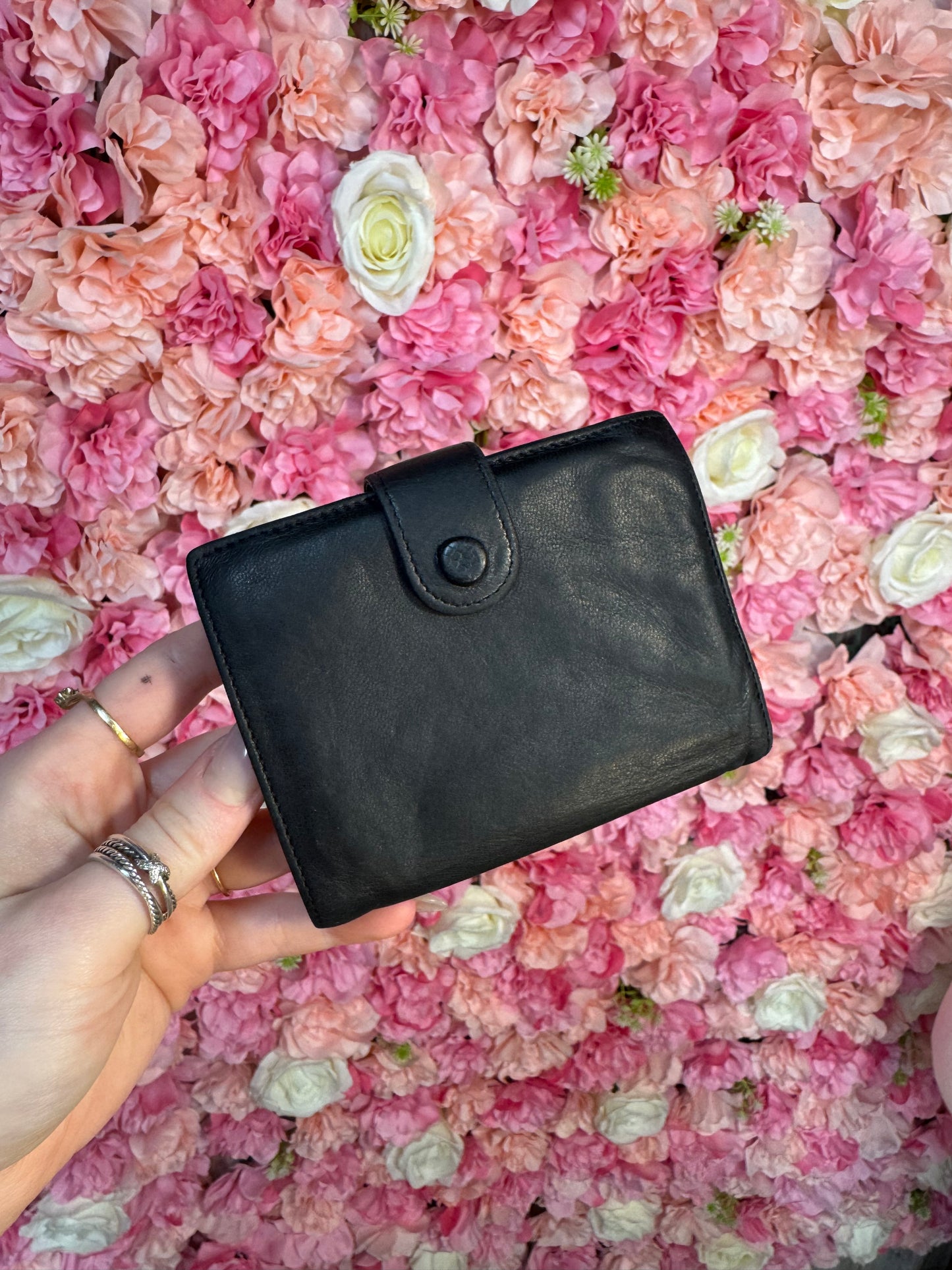 Black Leather Chanel Logo Wallet