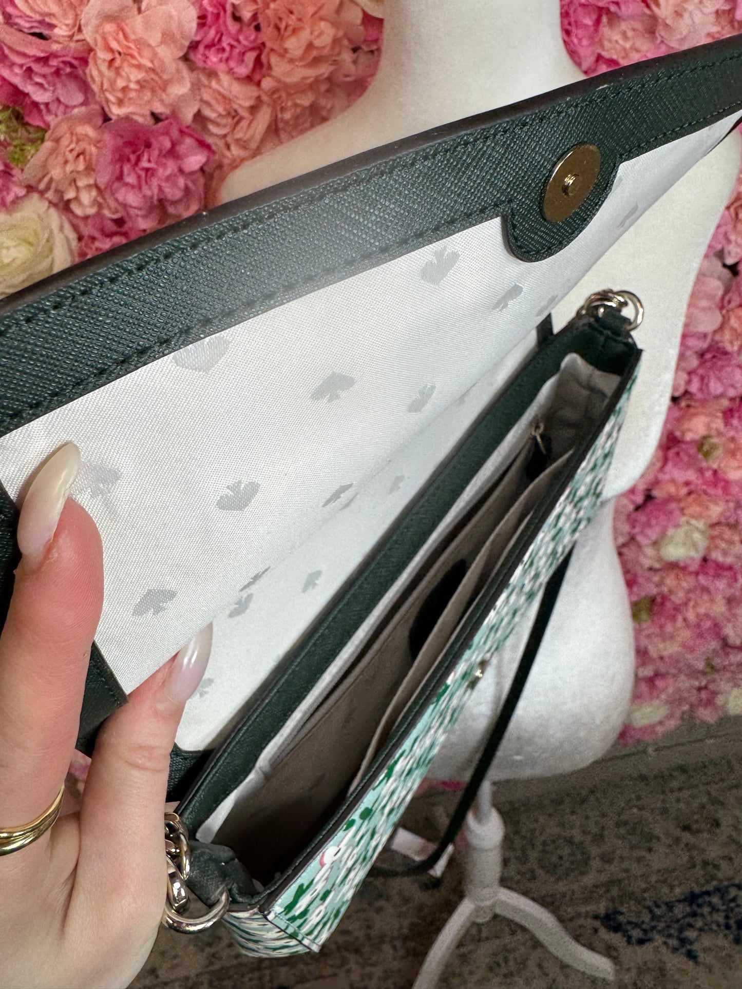 Green Floral Kate Spade Crossbody with Chain