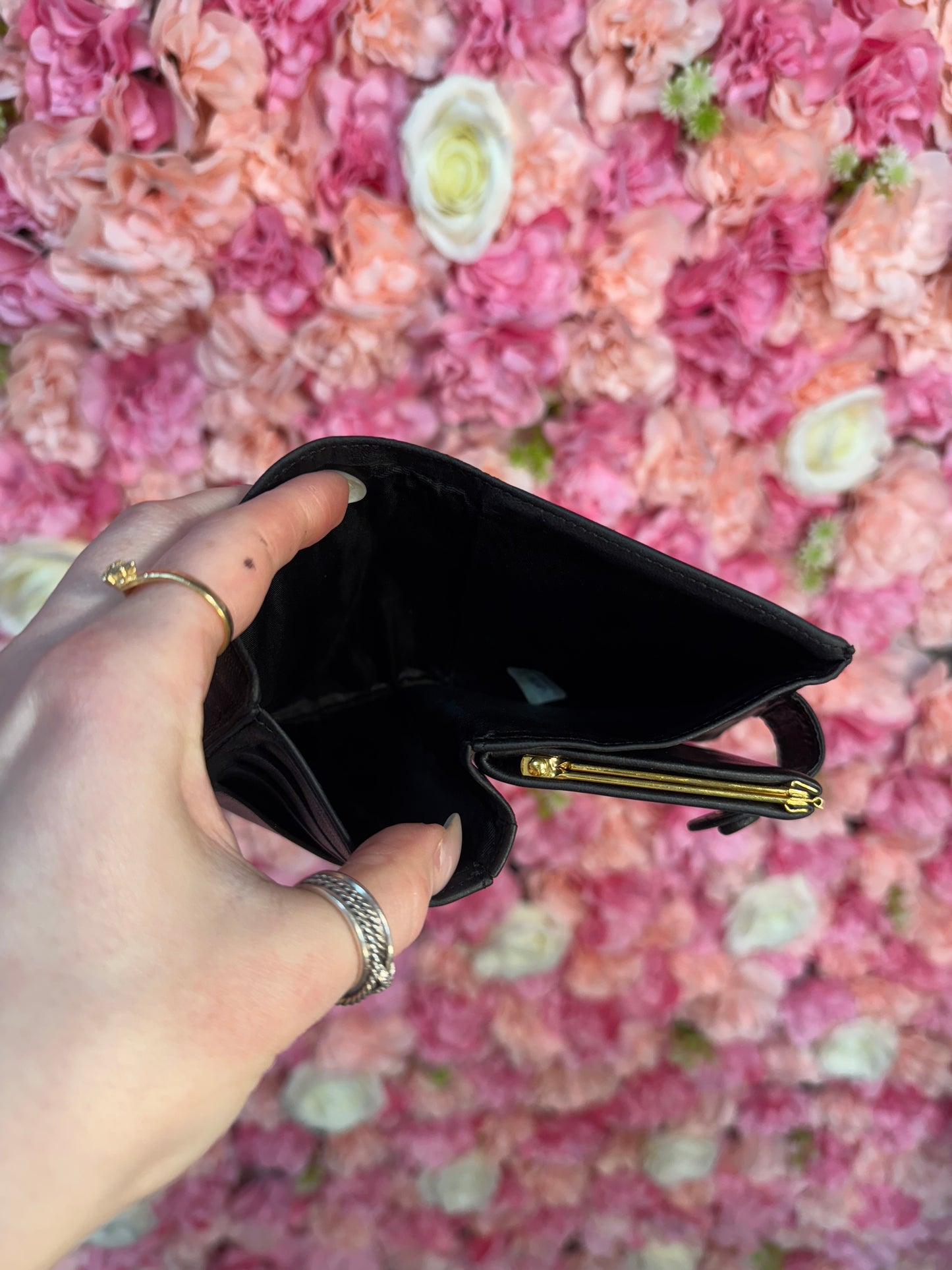 Black Leather Chanel Logo Wallet