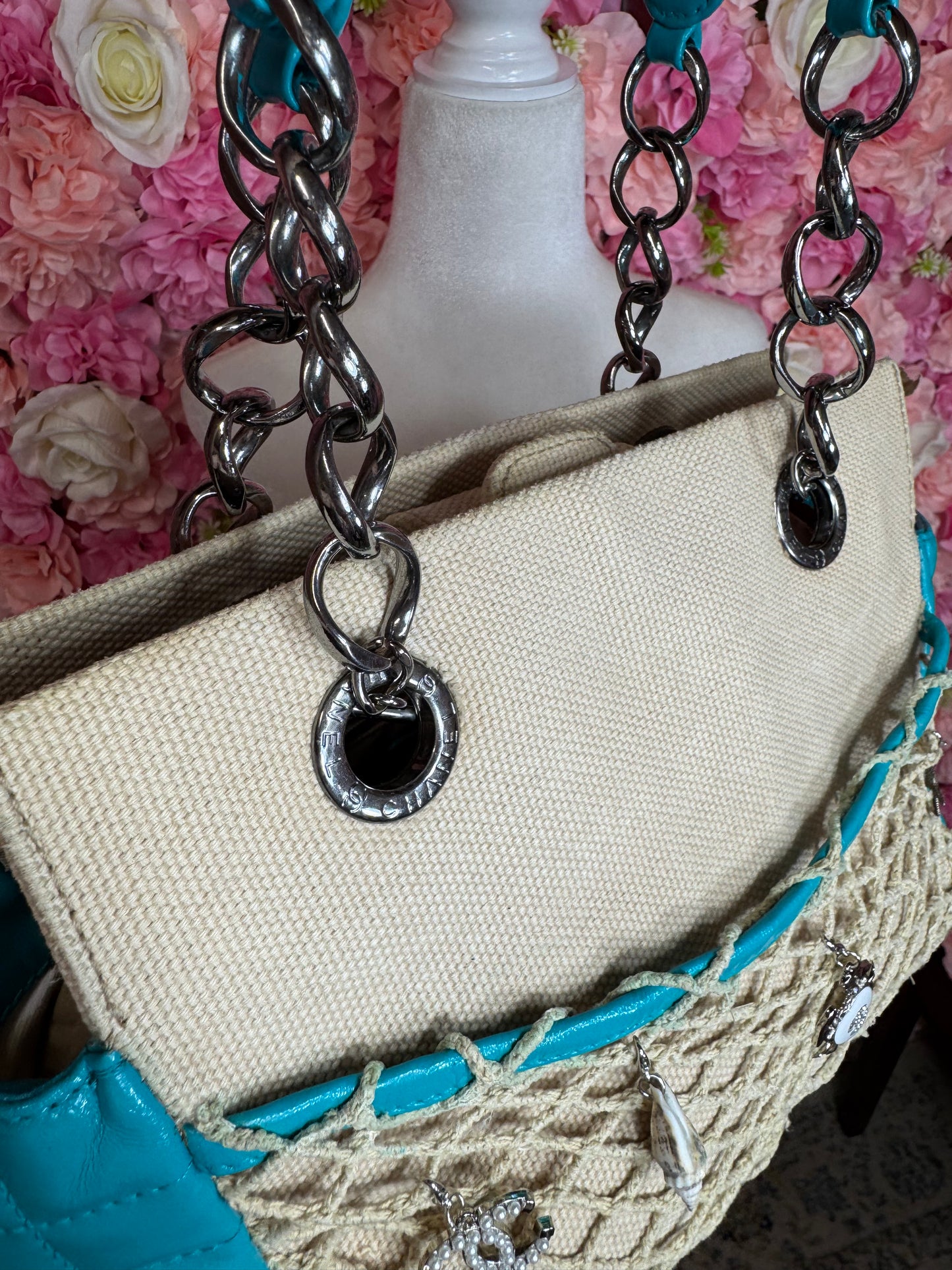 Blue Beach Theme Chanel Canvas Bag With Matching Wallet