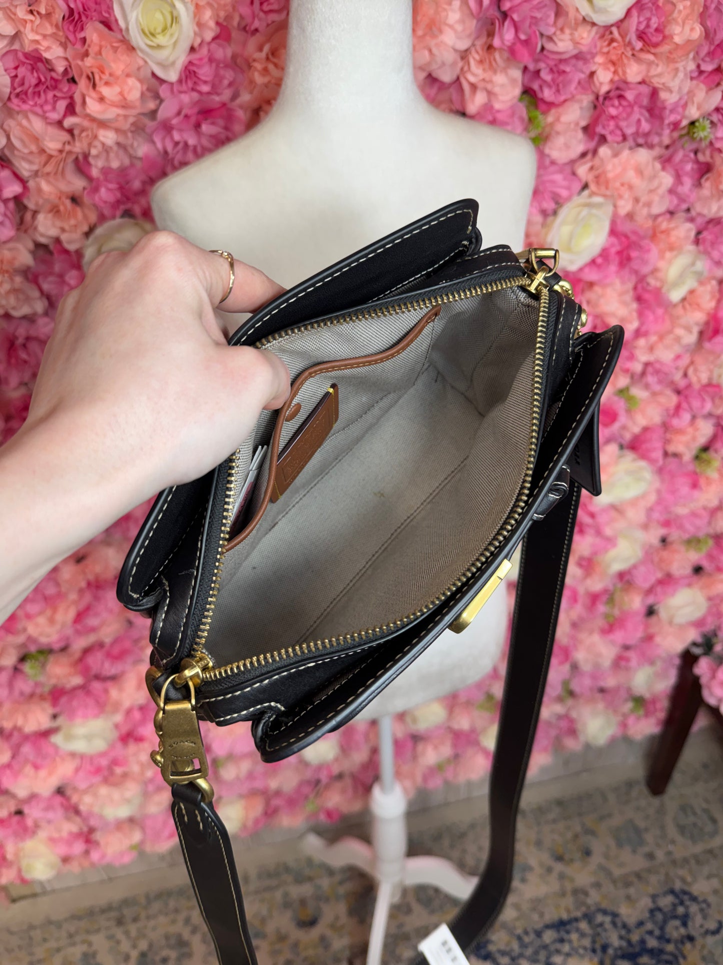 Black Leather Coach Tate Carryall Crossbody