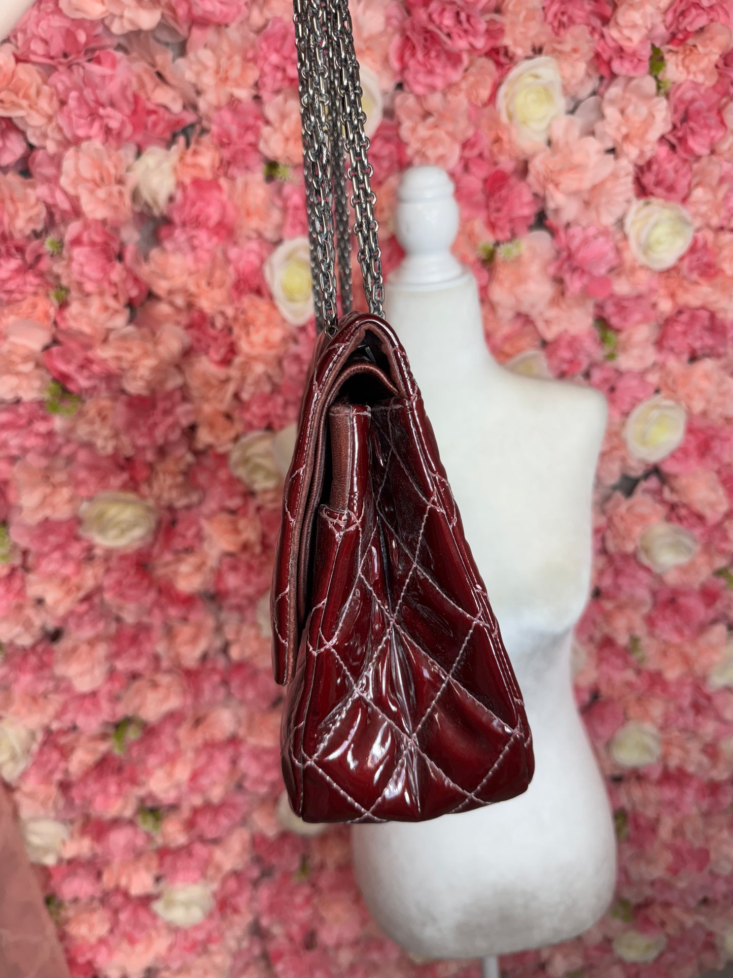 Burgundy & Silver Chanel 2.55 Crossbody/Shoulder Bag