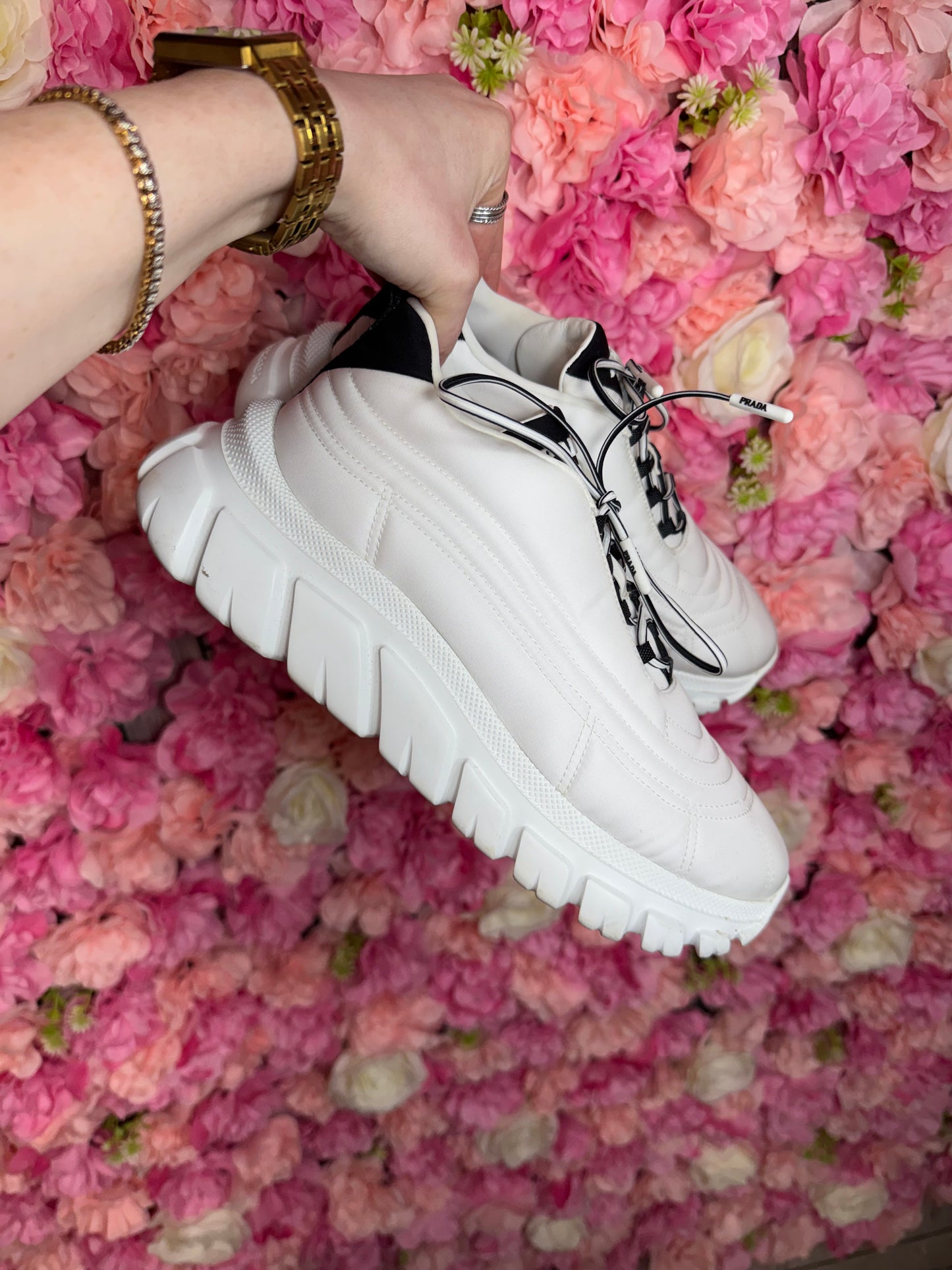 White Prada Platform Sneakers Size 38