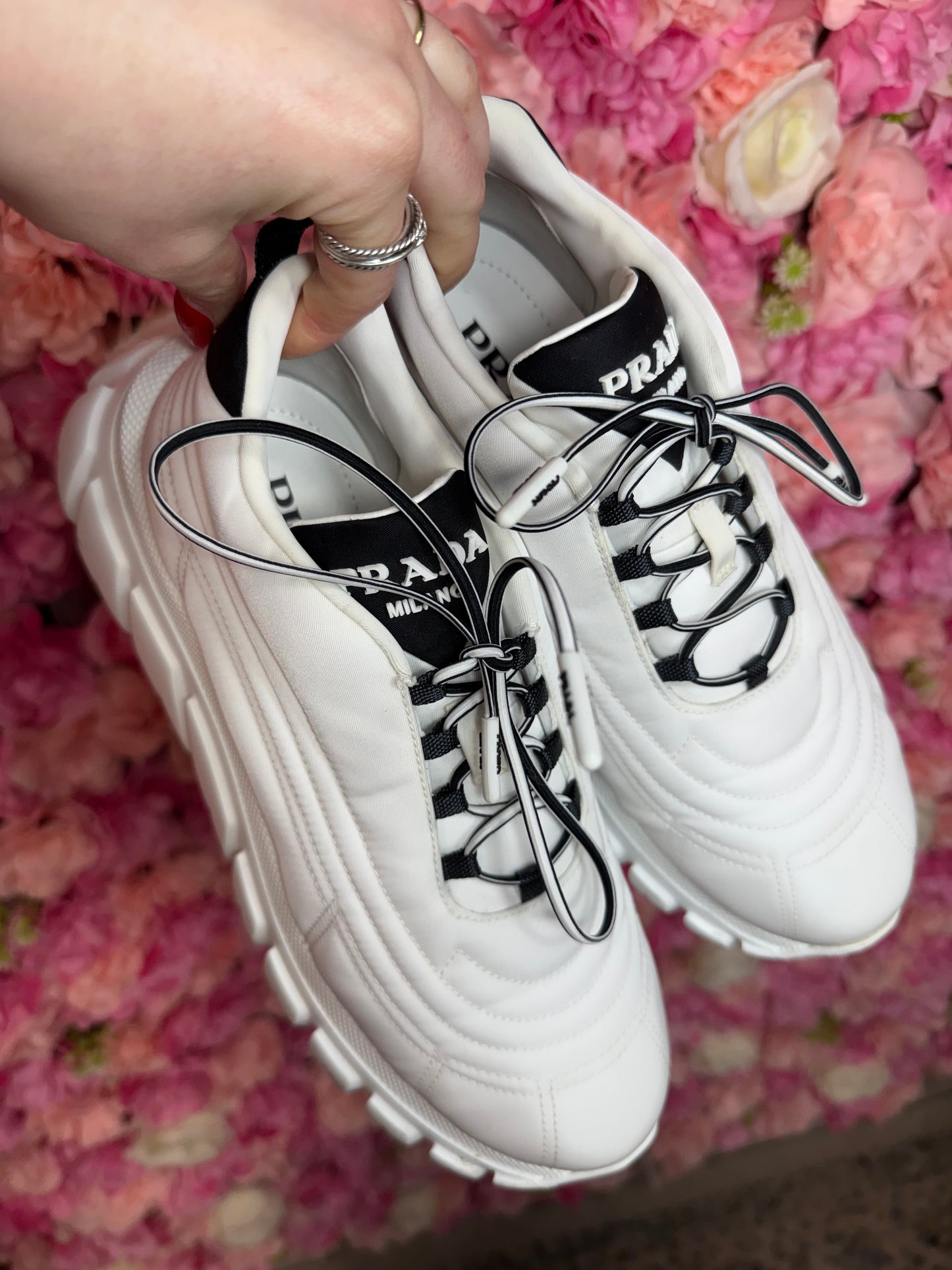 White Prada Platform Sneakers Size 38