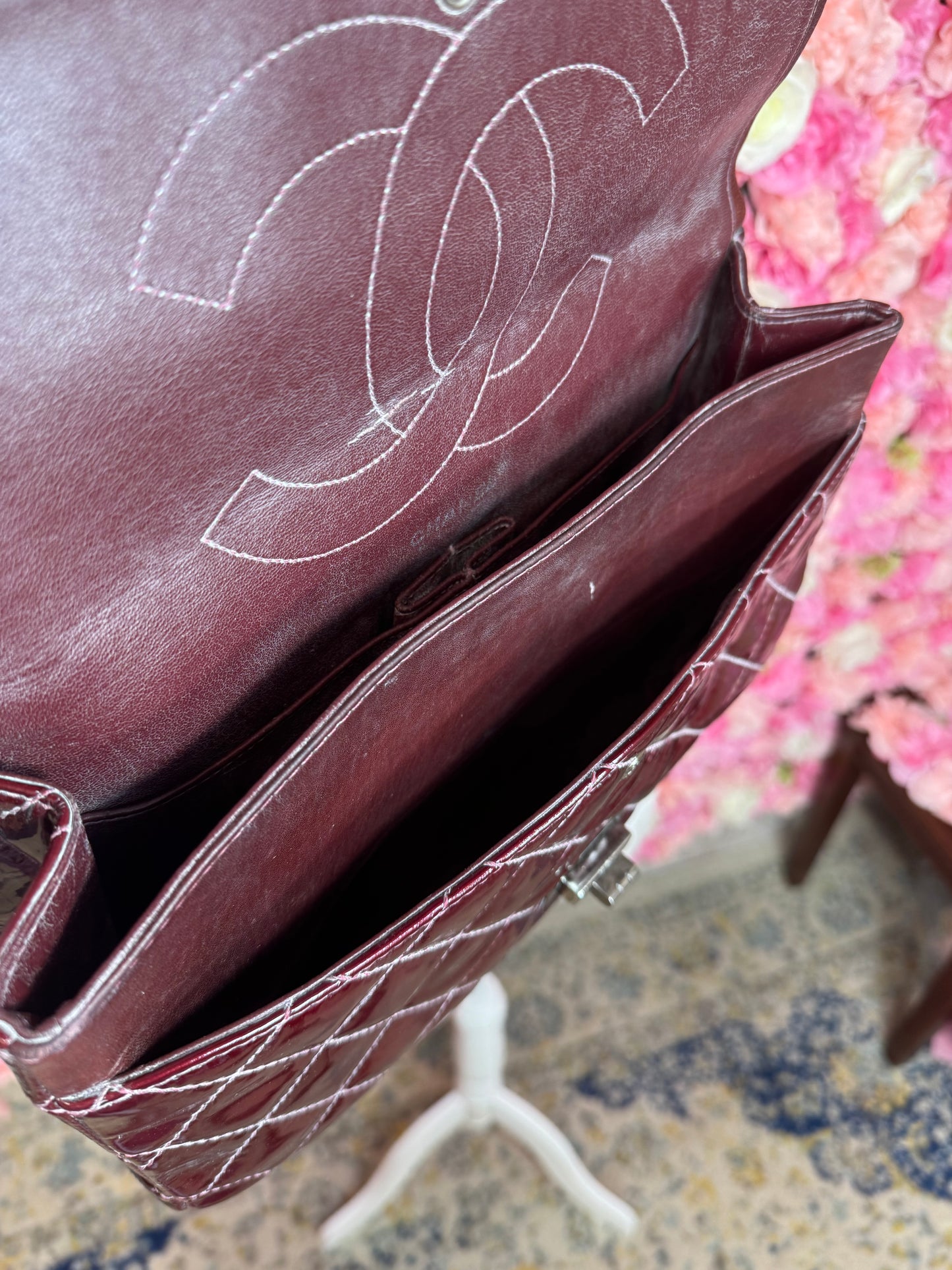Burgundy & Silver Chanel 2.55 Crossbody/Shoulder Bag
