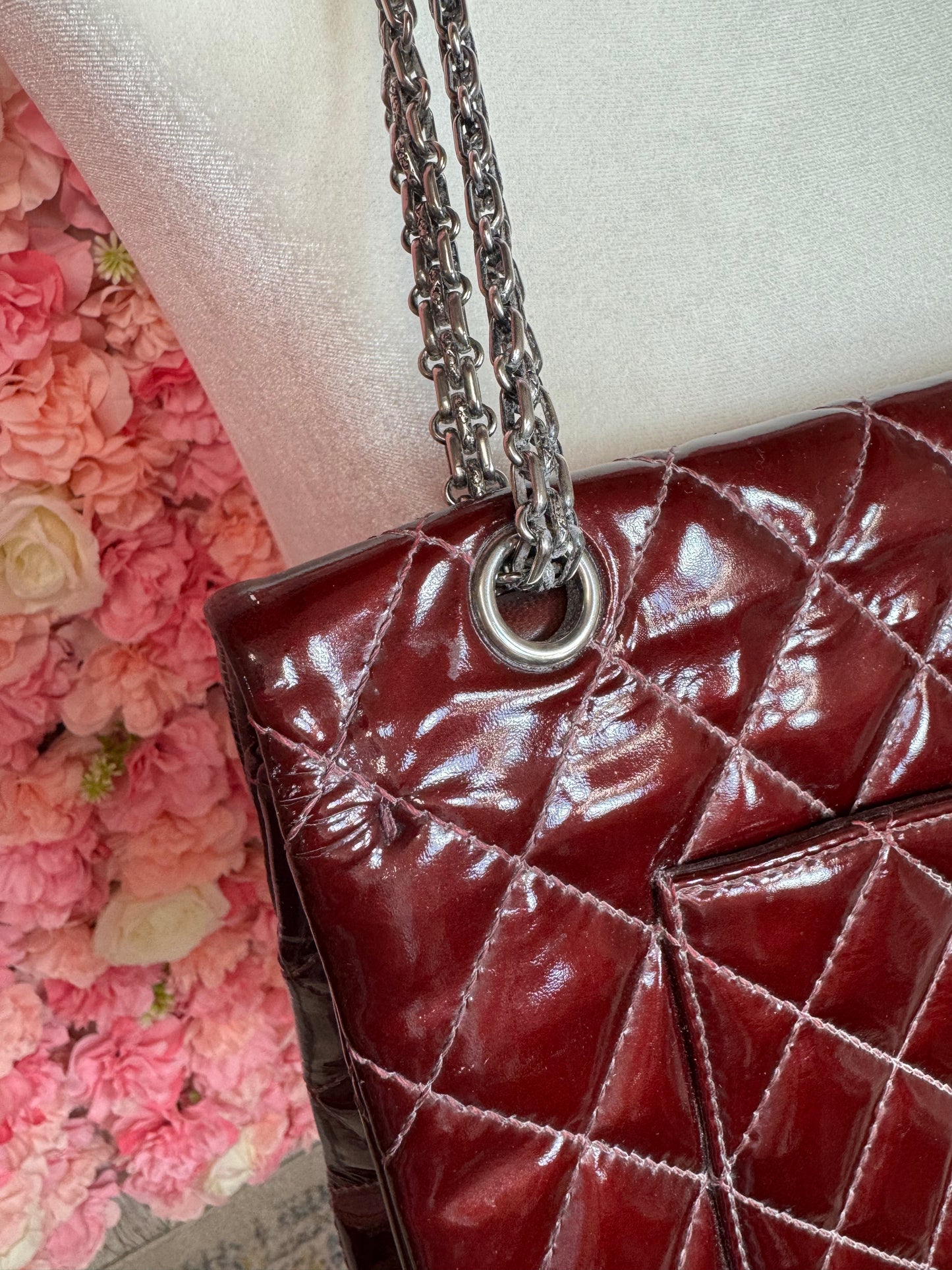 Burgundy & Silver Chanel 2.55 Crossbody/Shoulder Bag