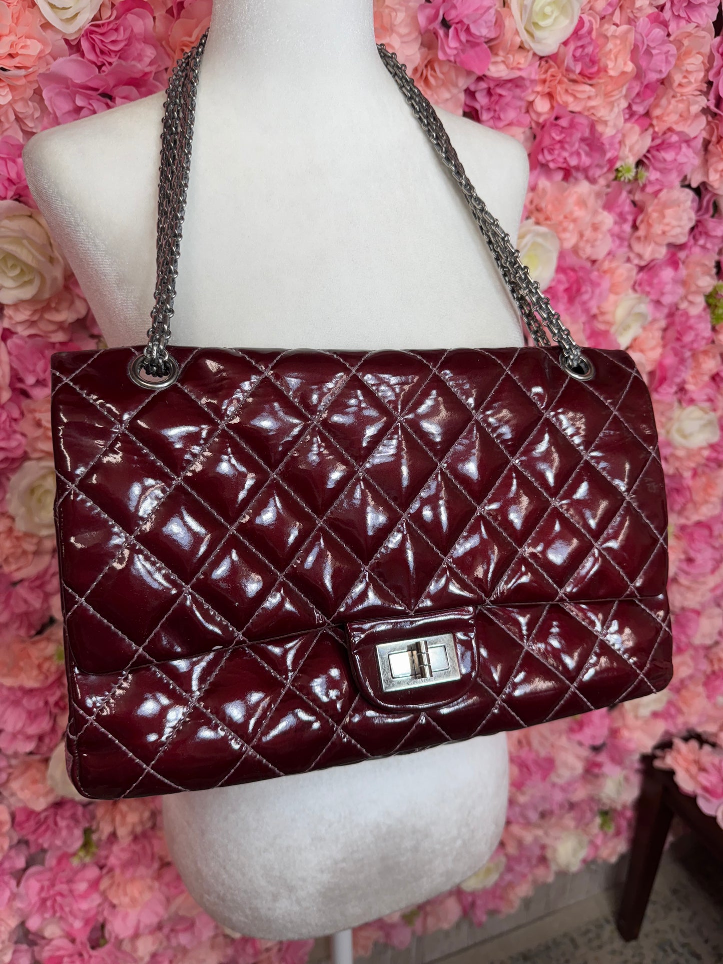 Burgundy & Silver Chanel 2.55 Crossbody/Shoulder Bag
