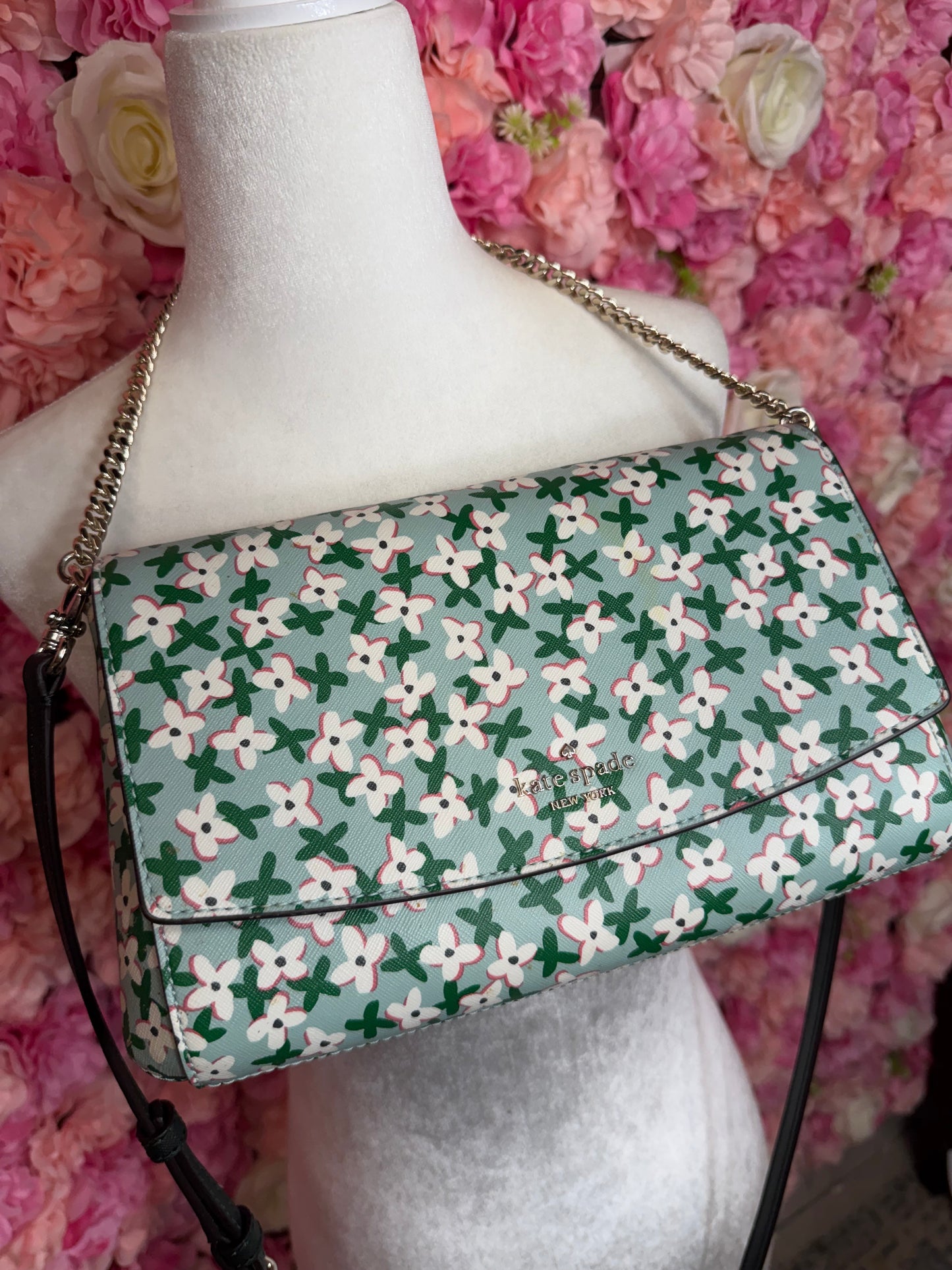 Green Floral Kate Spade Crossbody with Chain
