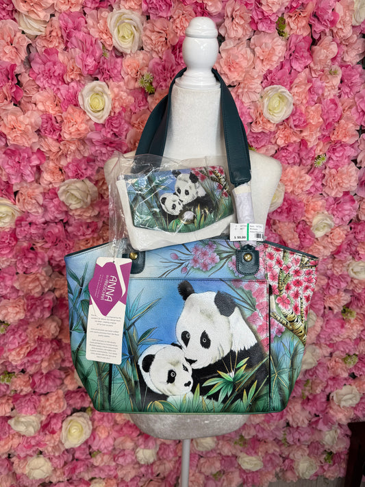 NWT Anna By Anuschka Hand Painted Panda Purse & Wallet