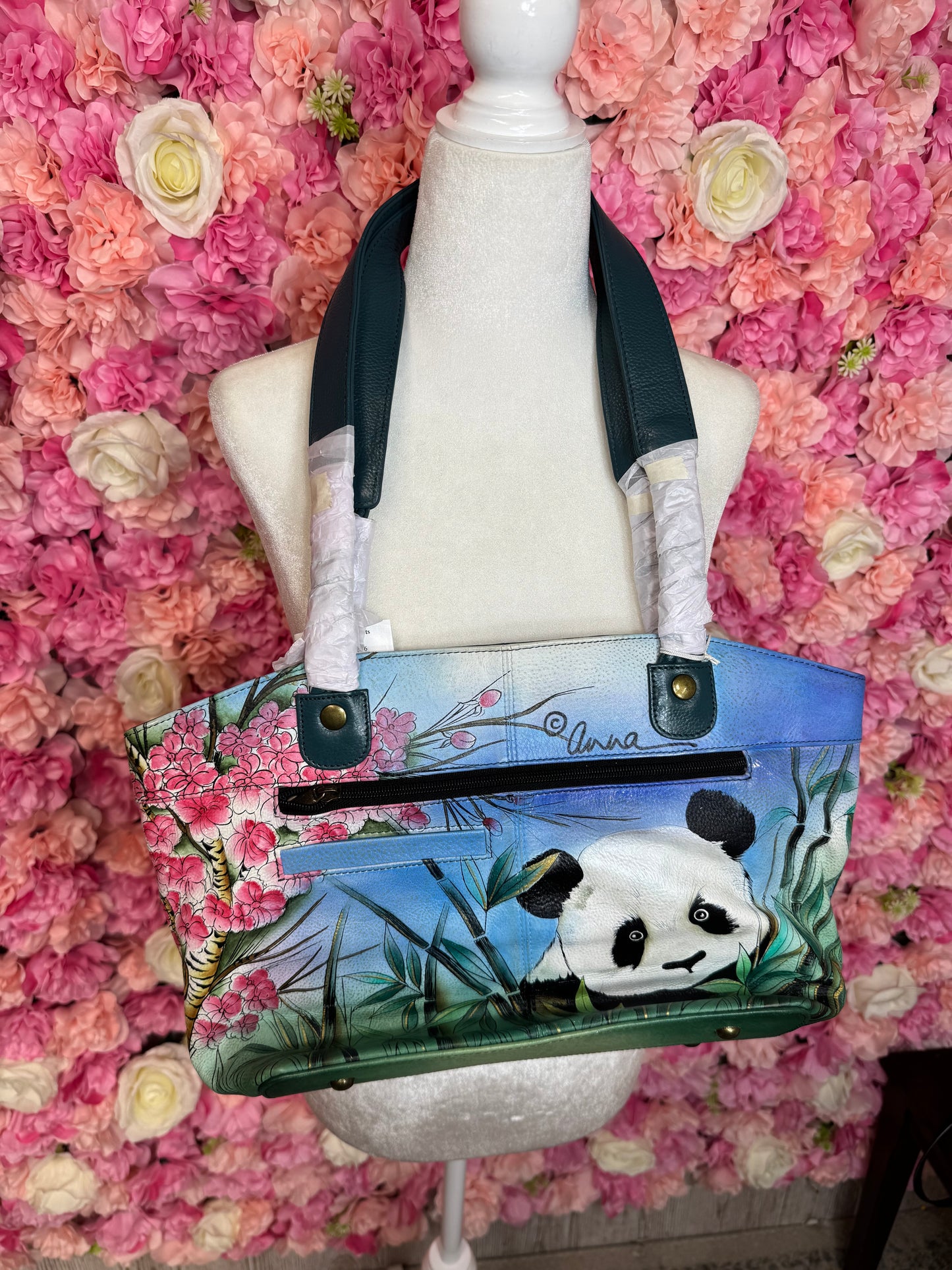 NWT Anna By Anuschka Hand Painted Panda Purse & Wallet