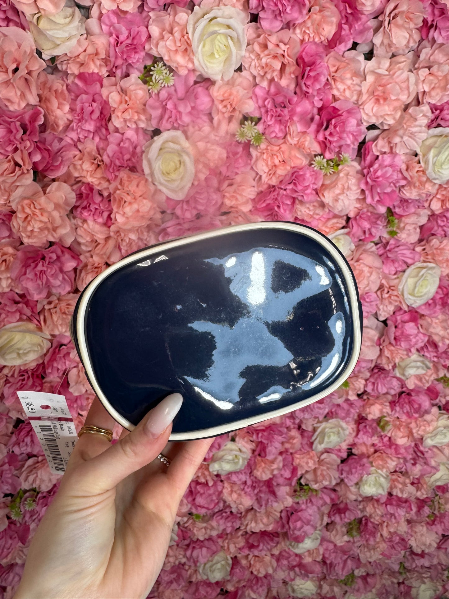 Navy Vinyl Tory Burch Makeup Bag