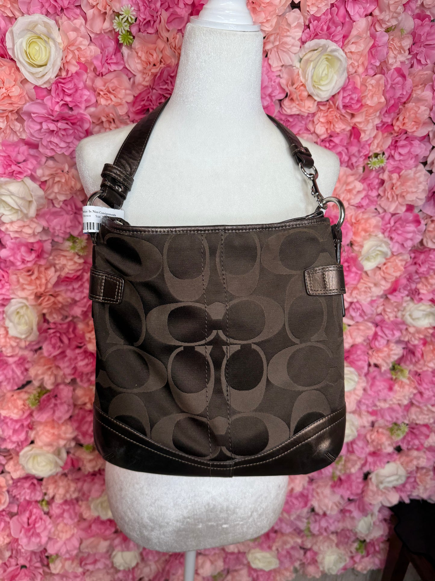 Brown Coach Crossbody With Silver Chain Detail