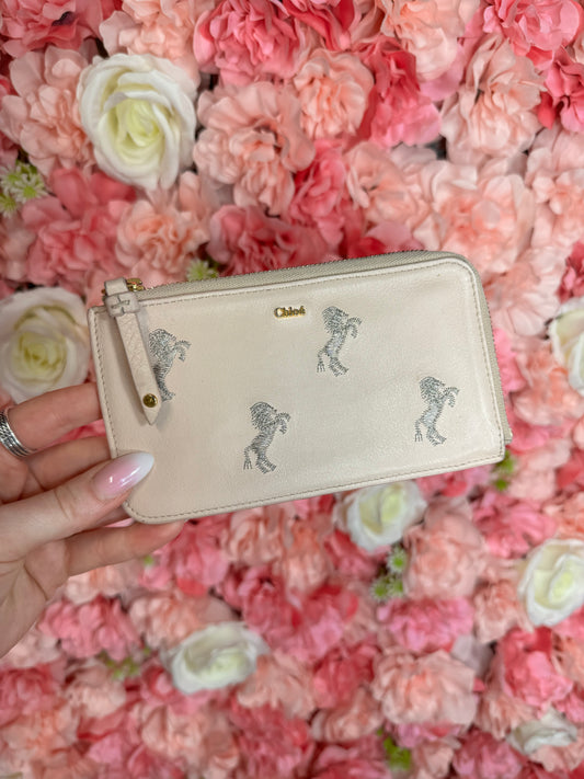 Pink Chloe Horse Print Slim Wallet