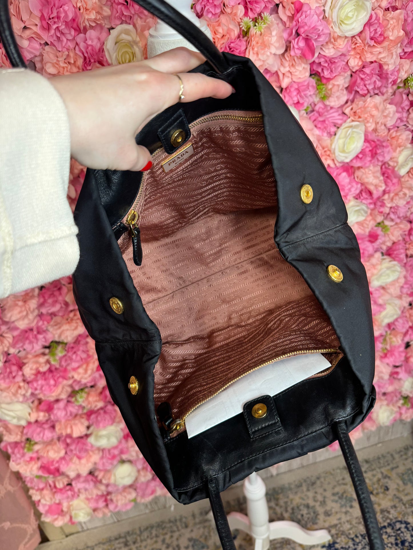 Prada Nylon Black and Gold Hardware Bow Bag