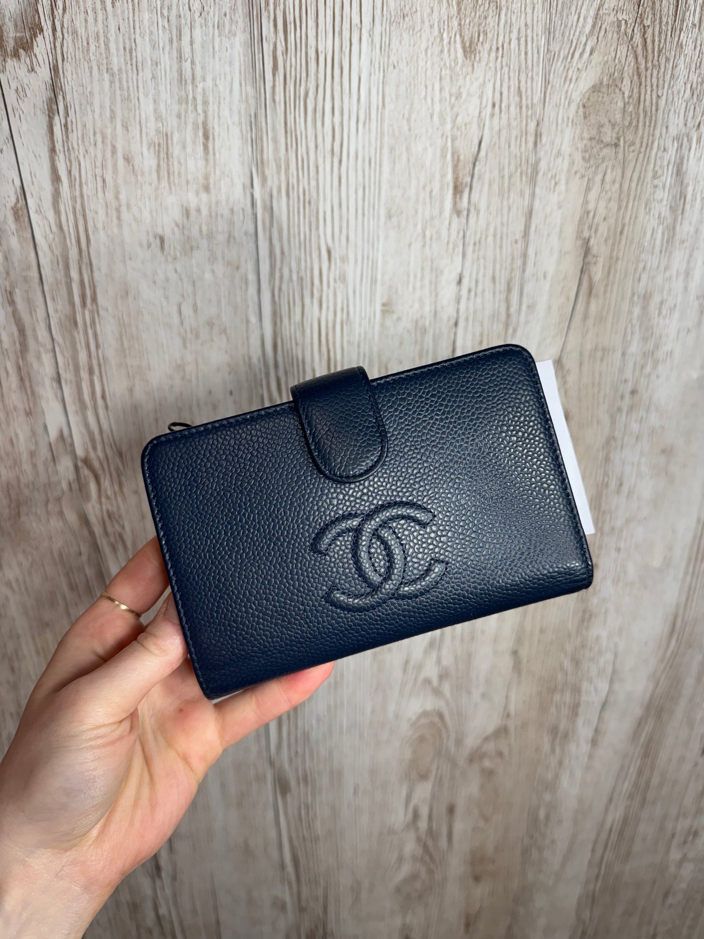 Navy Chanel Wallet With Zip Section